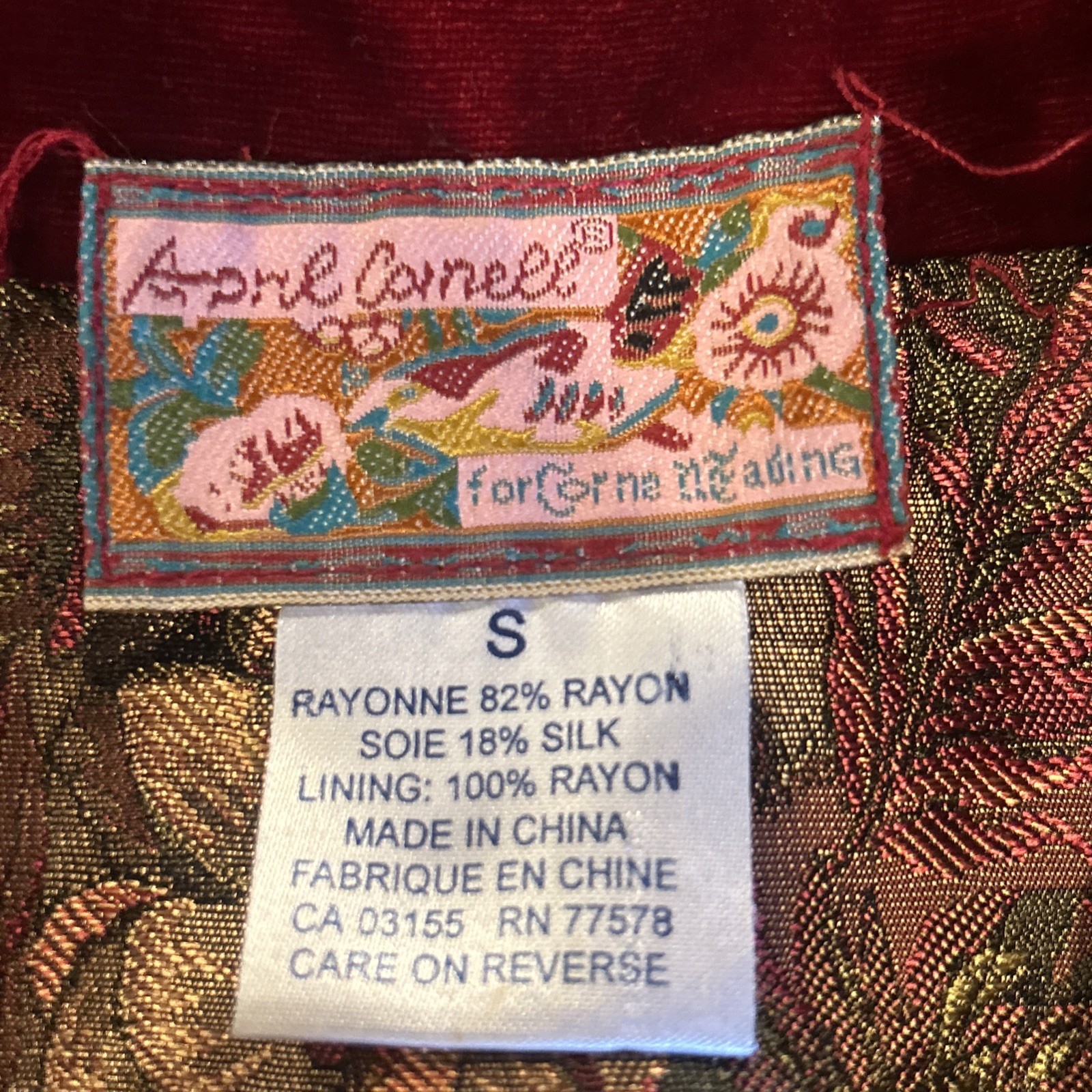 Vintage April Cornell Trading Reversible Red Velvetine/Brocade Blazer Size S