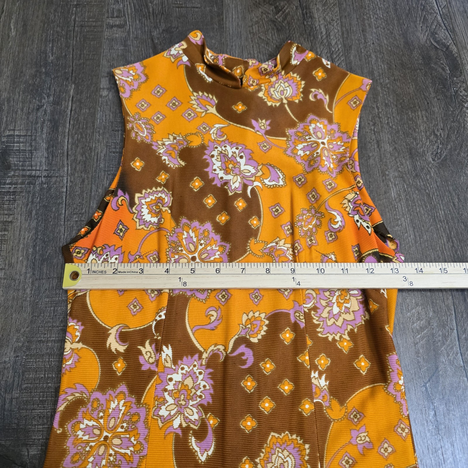 Vintage 60s 70s Maxi Dress Size 11 Orange Brown Floral Hippy Psychedelic Acetate
