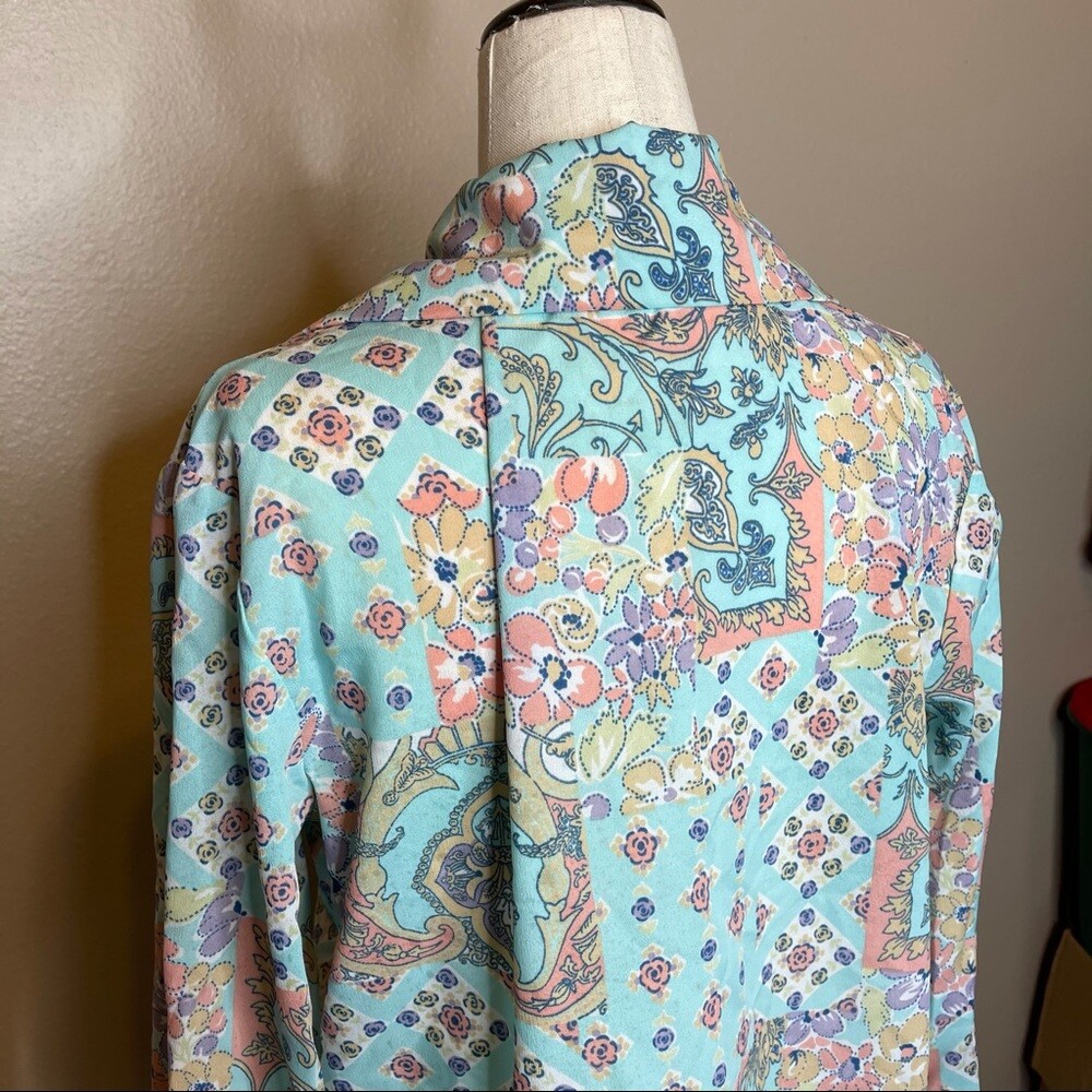 Vintage 1960s Pastel Floral Patchwork Pointed Collared Button Front Dress