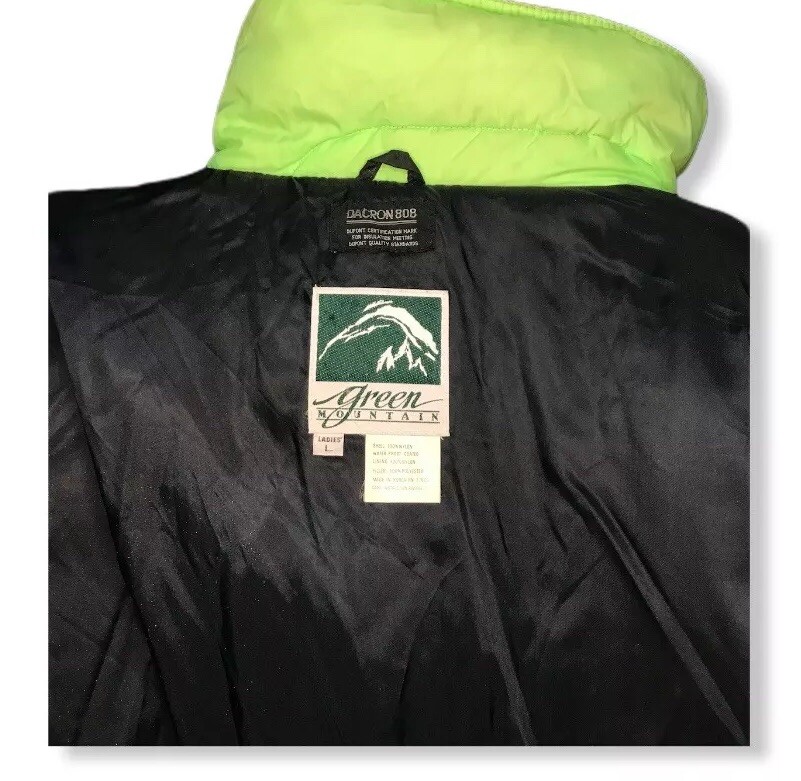 Vintage 1980’s Color Block Skii Jacket Green Mountain Women’s L Neon Runs Small