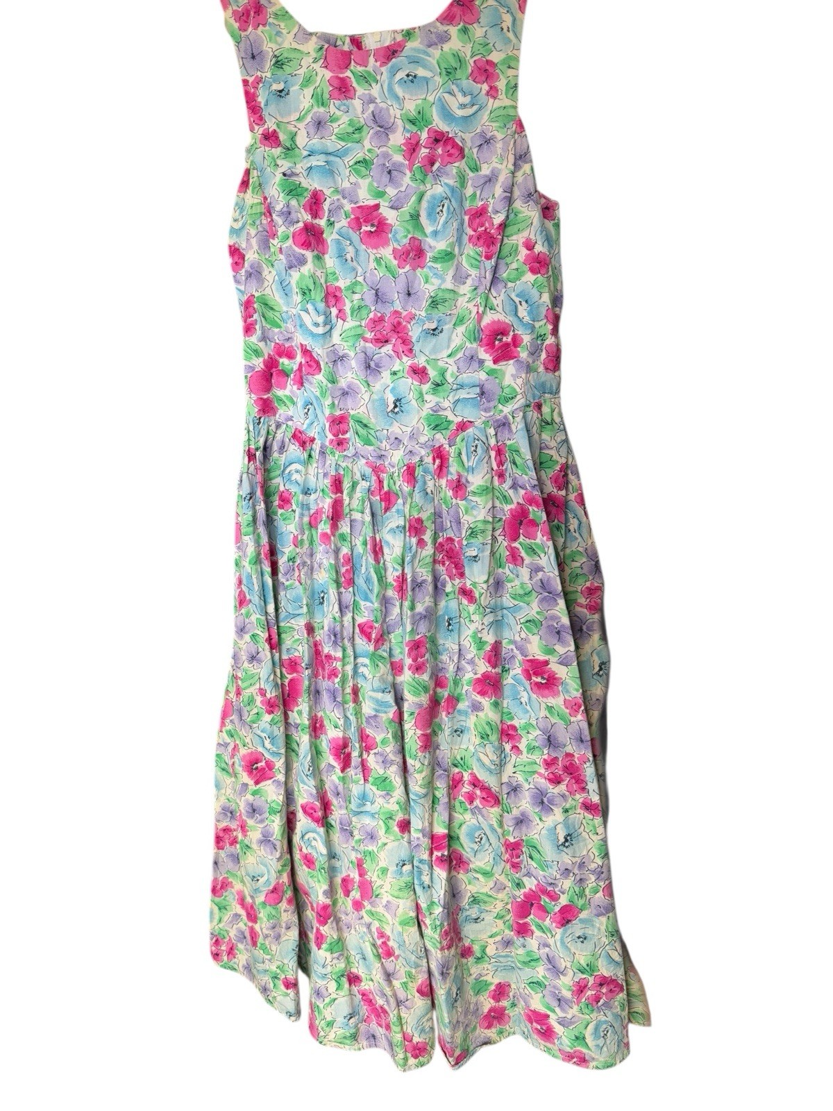 Vintage Allison Blair Multicolor Bright Floral Sleeveless Midi Dress Medium