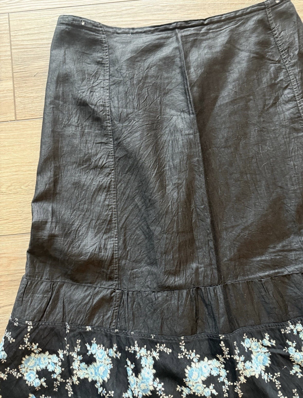W 32 Sweet Antique Black Calico Edwardian VictorianCotton Skirt