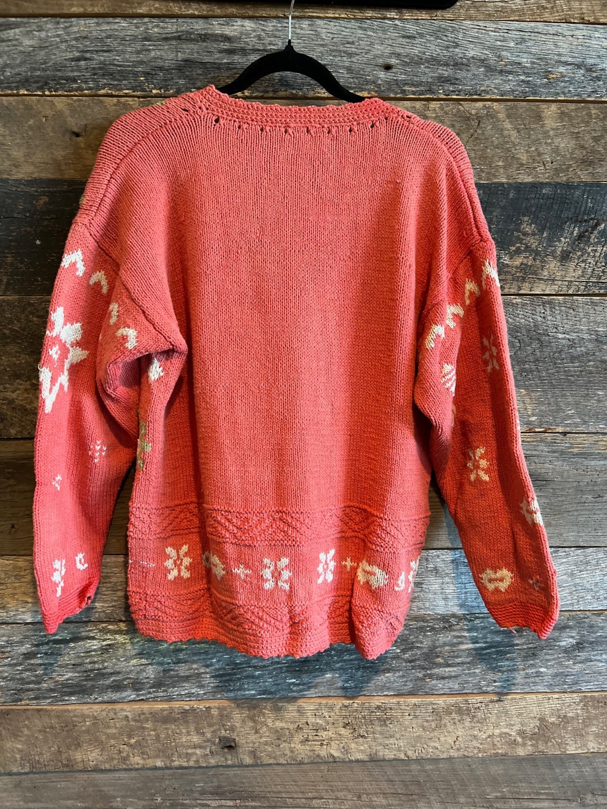 Vintage Harold’s Hand-Framed 100% Cotton Cardigan Sweater S/M Coral Floral Knit