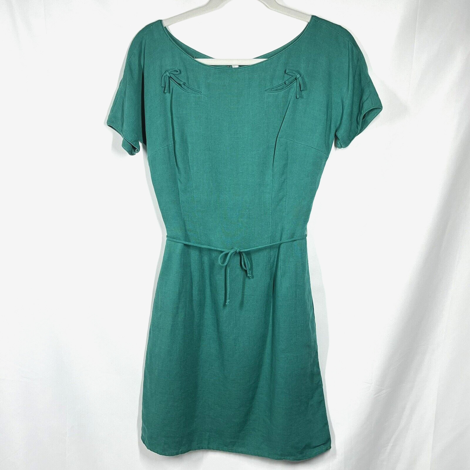 Anne Fogarty Vtg 50s 60s Linen Teal Green Lined Dress Women&rsquo;s S/M Mad Men Style