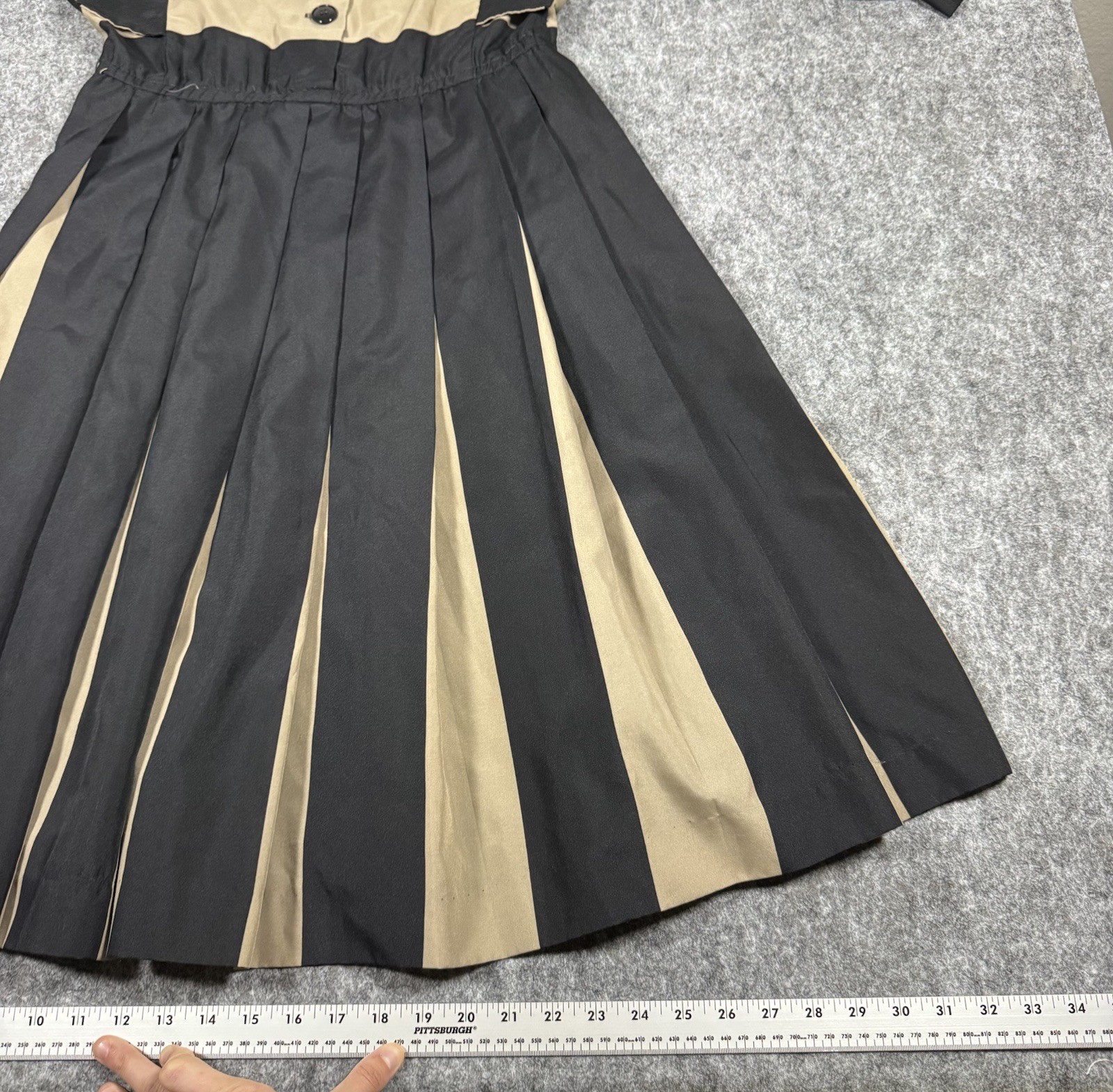 Vintage-Inspired Black & Tan Striped Pleated Dress Retro 1940 1950s ERA Size 5/6