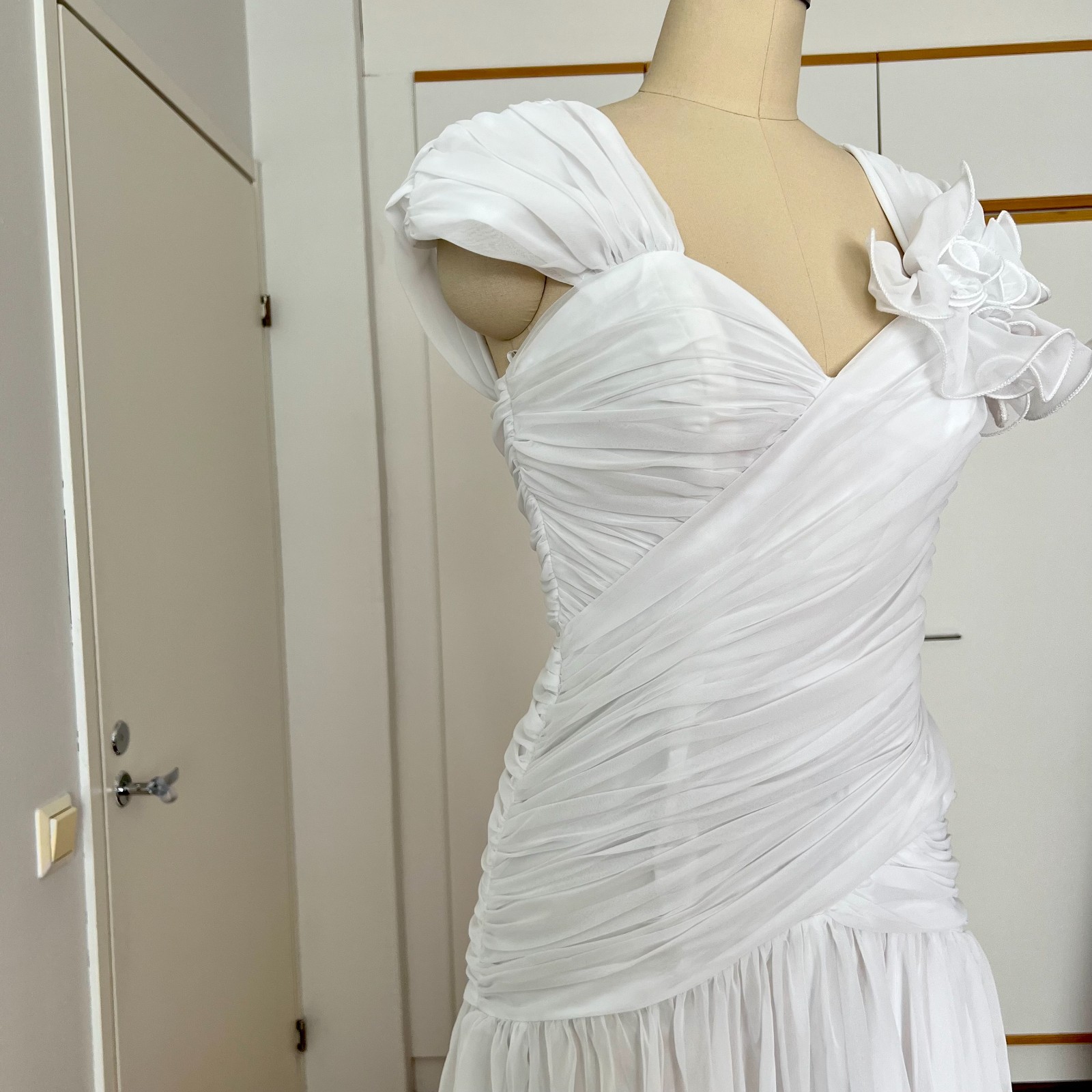 1980s JOHN CHARLES Minimalist Wedding Dress Drop Waist Bridal Fairytale Romantic