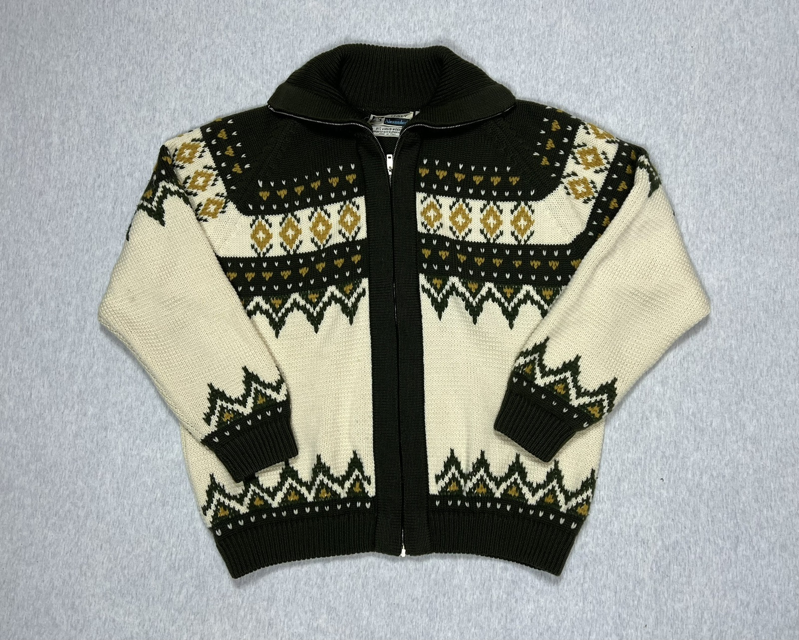 Vintage Alexander&rsquo;s Fair Isle Cardigan Sweater Made in ITALY Size XL Wool