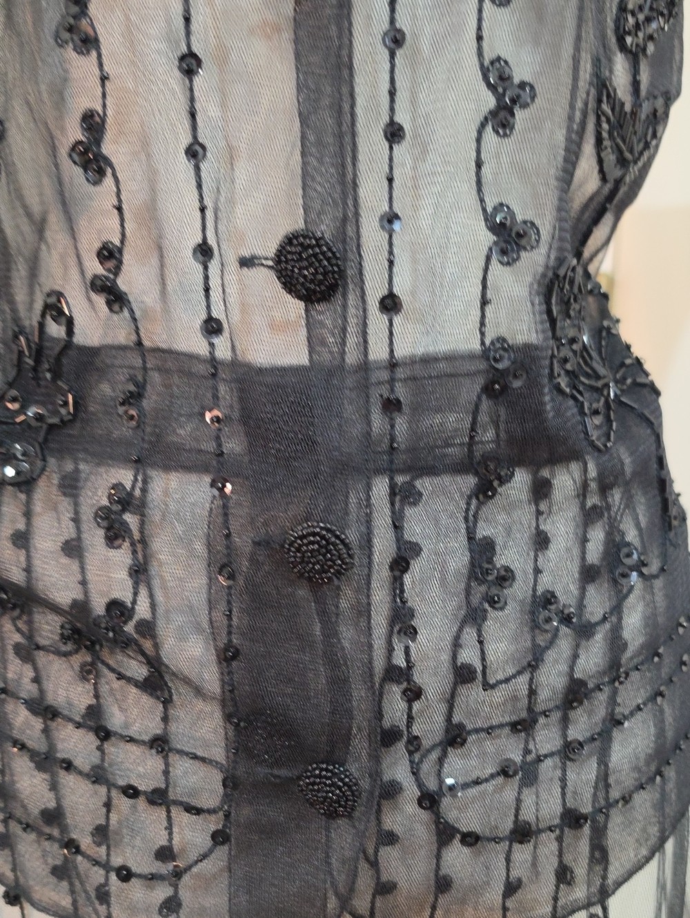 Vintage 90s Kenar Studio Hand-Beaded Sheer Mesh 2-Piece Vest & Skirt Set- Size S