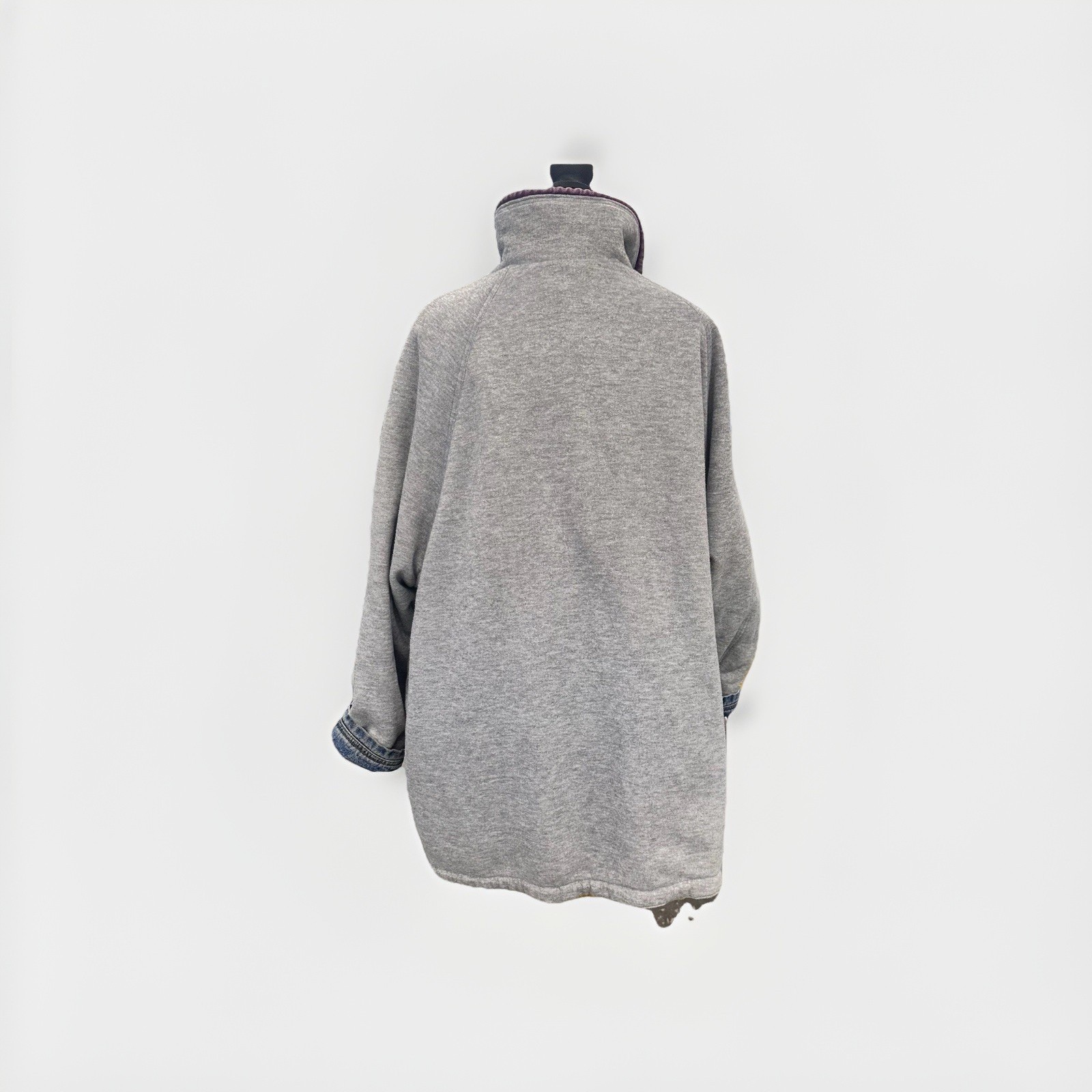 Vintage Reversible Denim Long Jacket With Grey Sweatshirt Interior Size 22 Wide