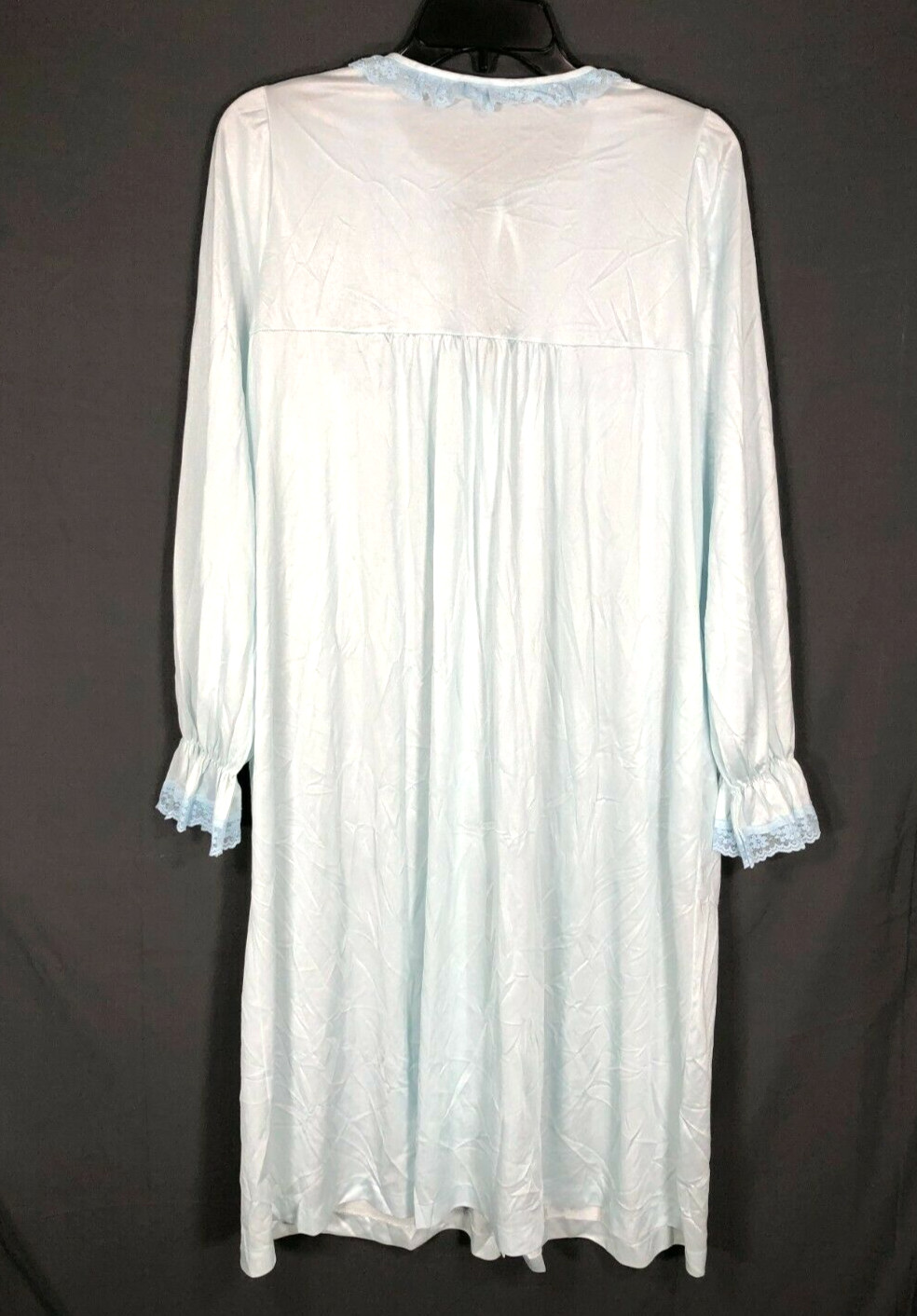 VTG GOSSARD ARTEMIS Shiny Slippery NYLON & LACE Button-Up Robe AQUA BLUE sz L