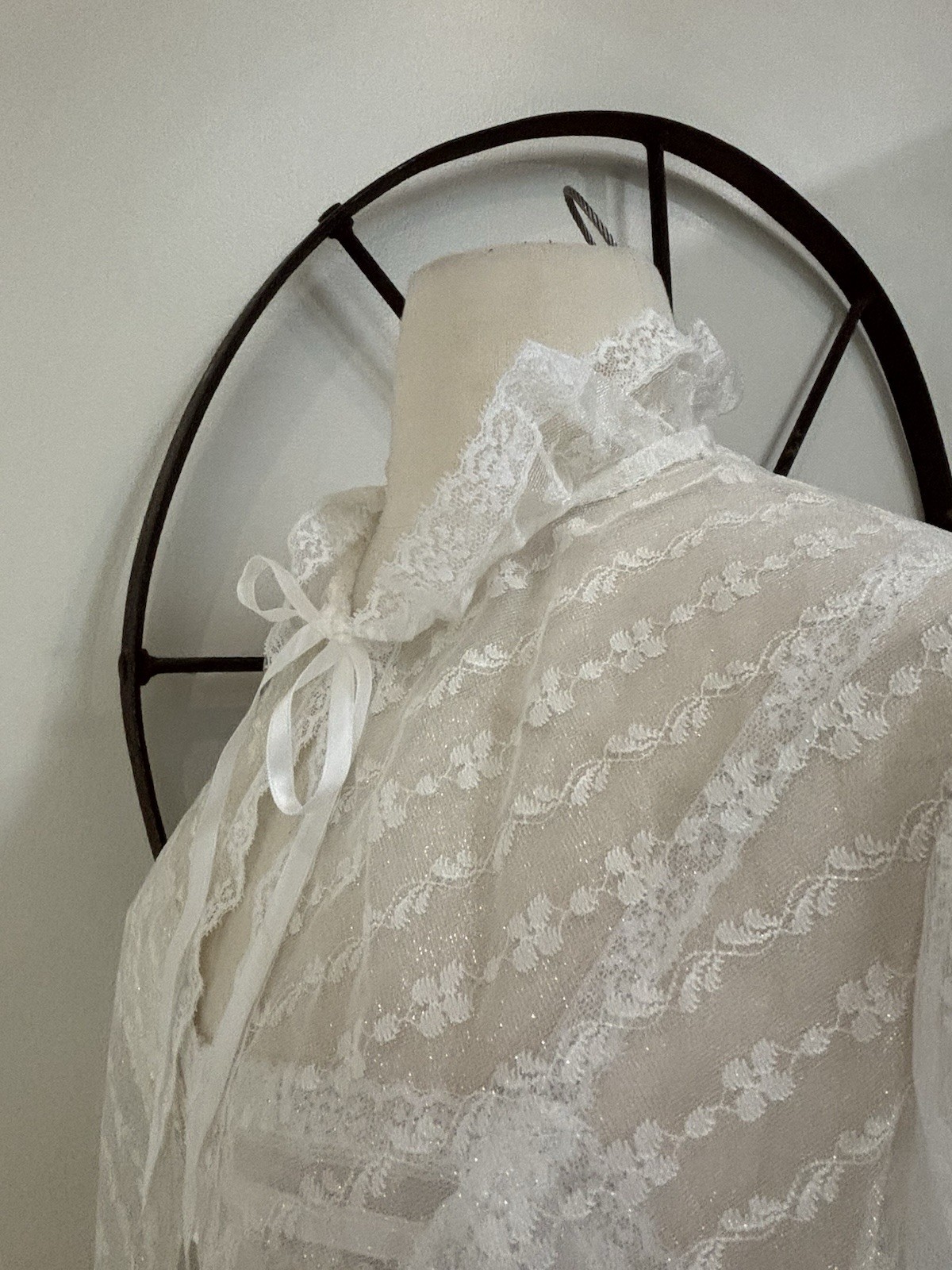 Taryn Alexander 1970s white romantic lace union bridal peignoir nightgown set L