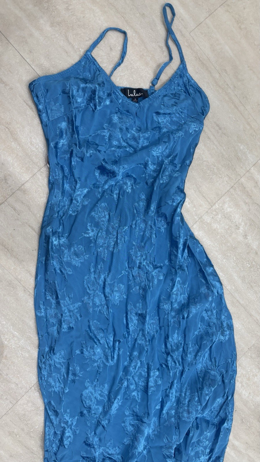 Lulus Women&rsquo;s small Blue Floral Full Slip Dress Wireless Adjustable Straps