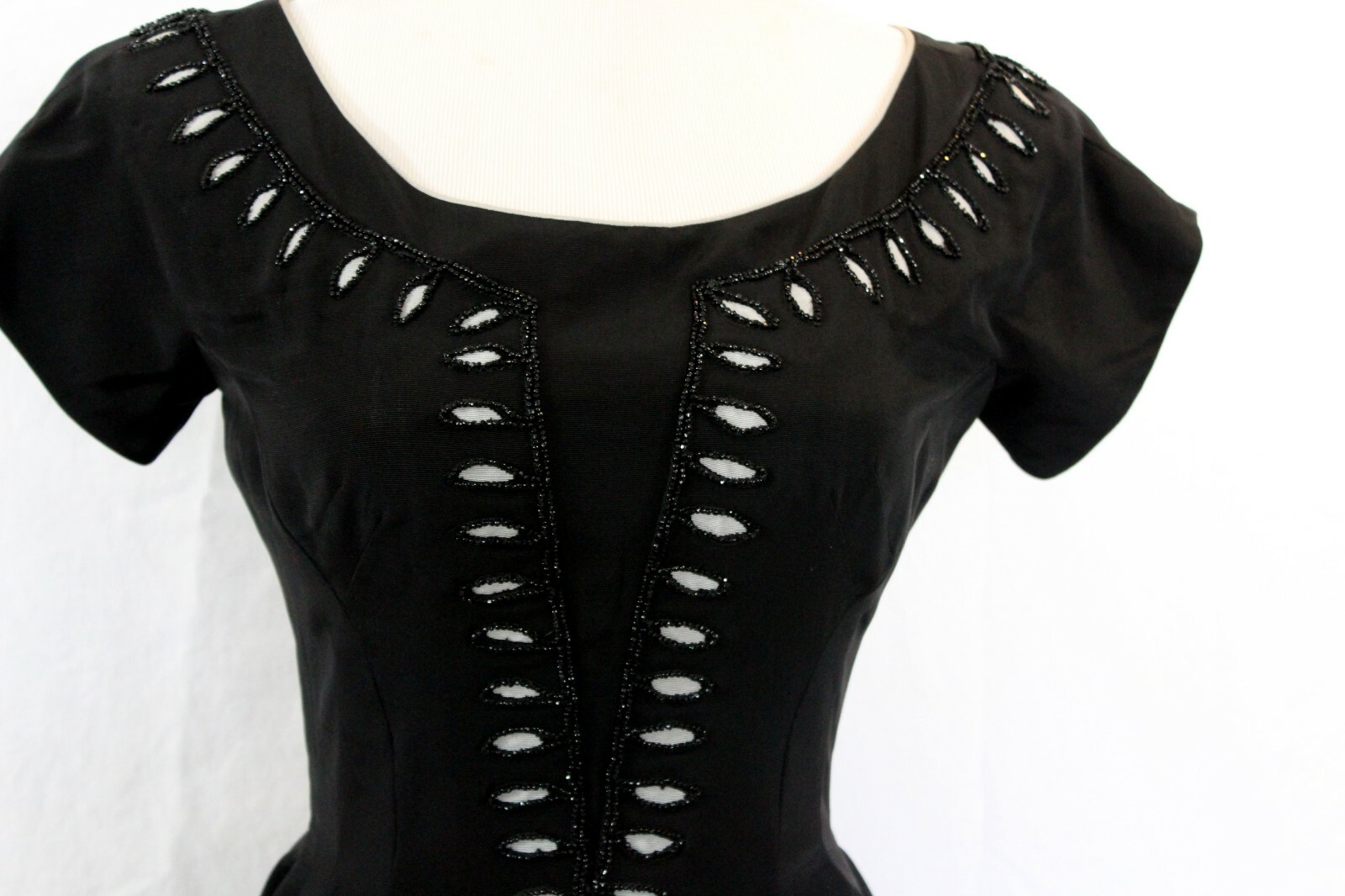 Vintage 1950 Carlye Woman&rsquo;s Black Fitted Full Circle Dress Embellished Bodice Sm