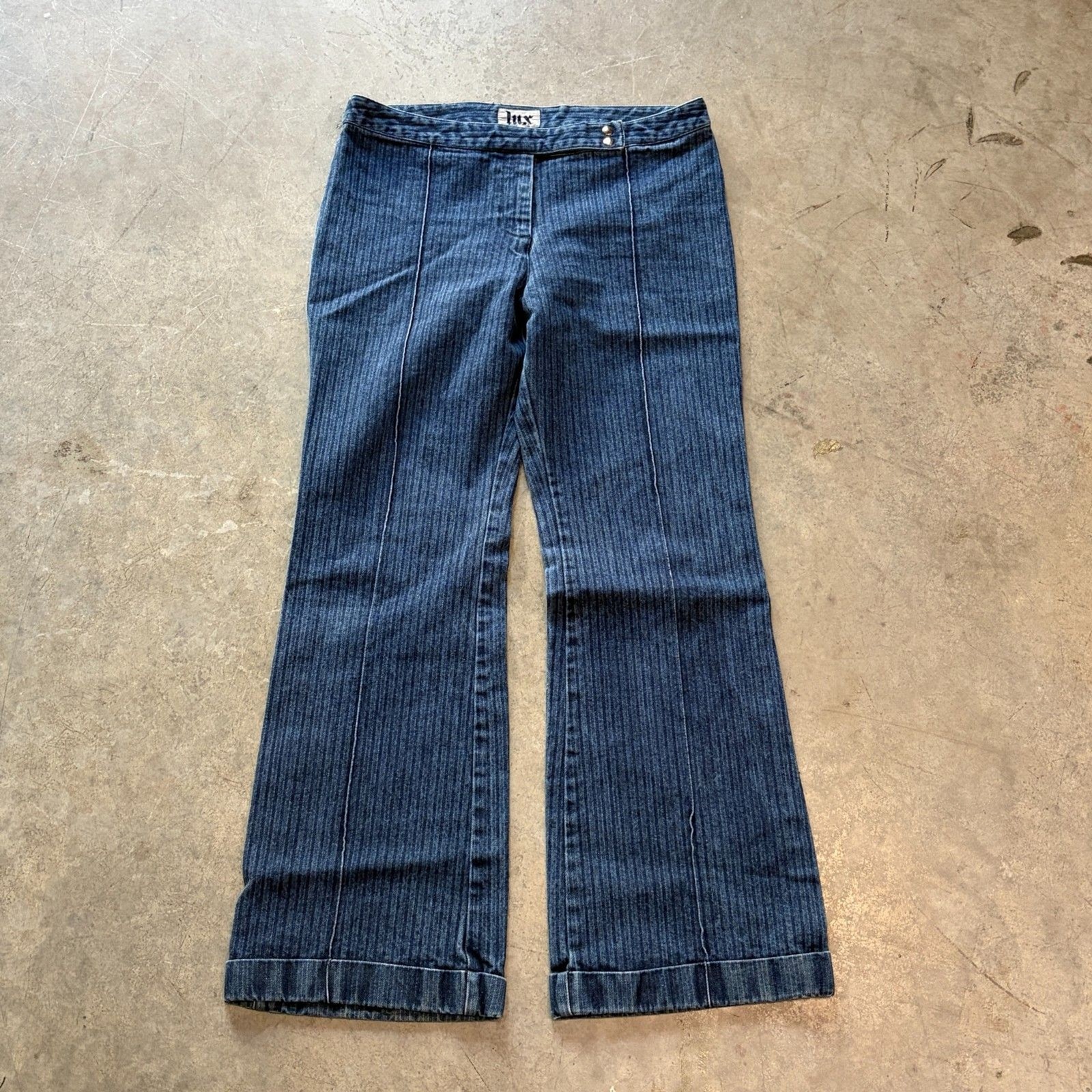 RARE Vintage 90s 00s Y2K Lux Pinstripe Flared Jeans Women&rsquo;s Size 11 34×30 Grail