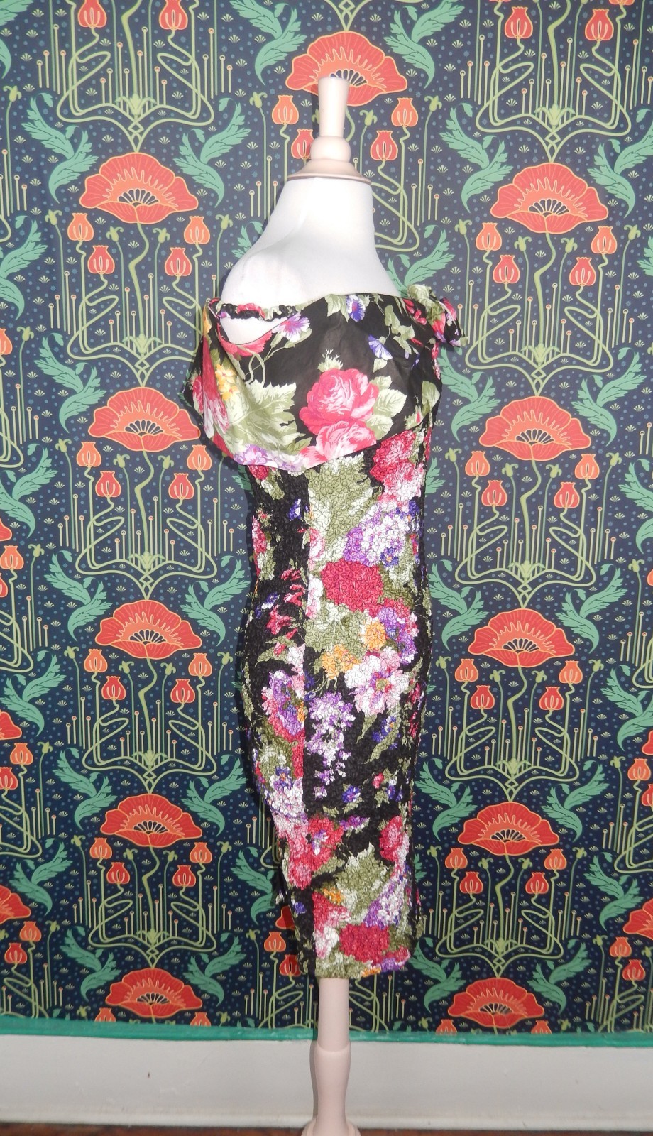 Vintage 80&rsquo;s 90&rsquo;s Floral Chintz Dress Off The Shoulder Wiggle Pencil 6 New