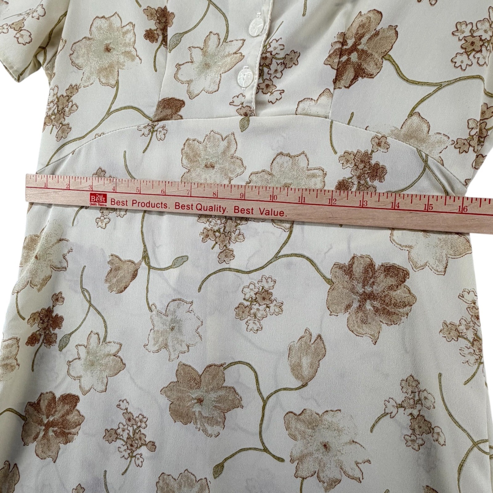 Goddess Vintage Floral Maxi Dress Womens Medium Cream Brown USA Cottagecore
