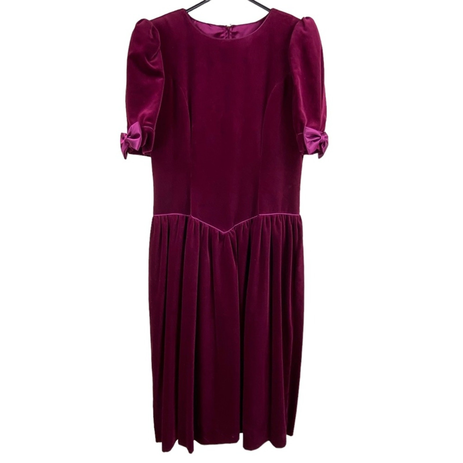 Vintage 80s Womens Cotton Velvet Tea Length Dress Size 12