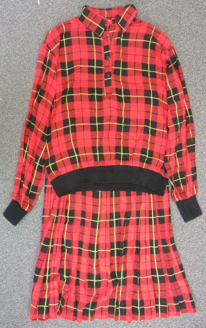 Vintage RUSS Red Plaid Tartan Skirt Blouse Wool (?) 1980s SZ 12