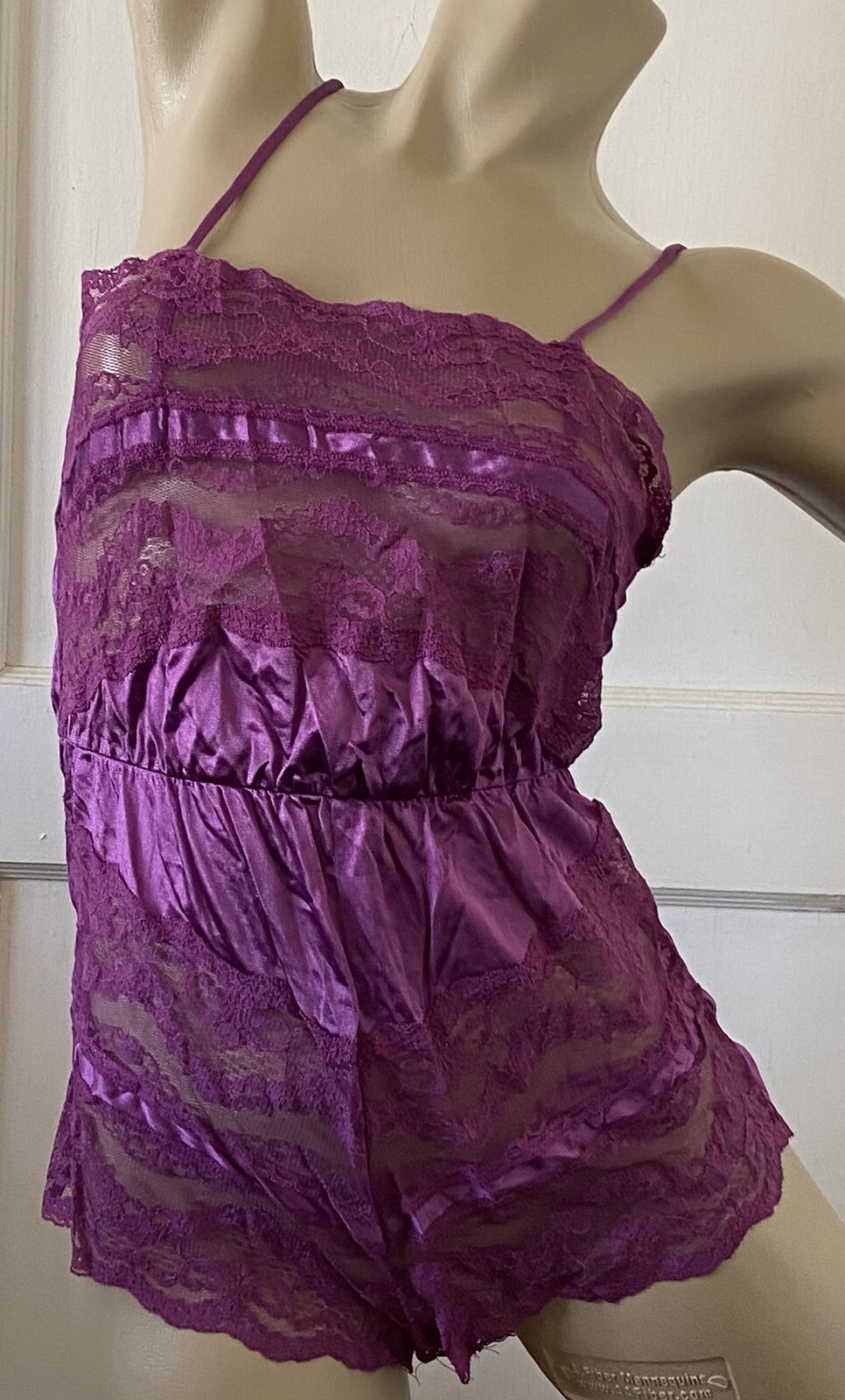 Vintage Texsheen Purple Nylon Teddy One Piece Snap Crotch Lingerie size Small/P