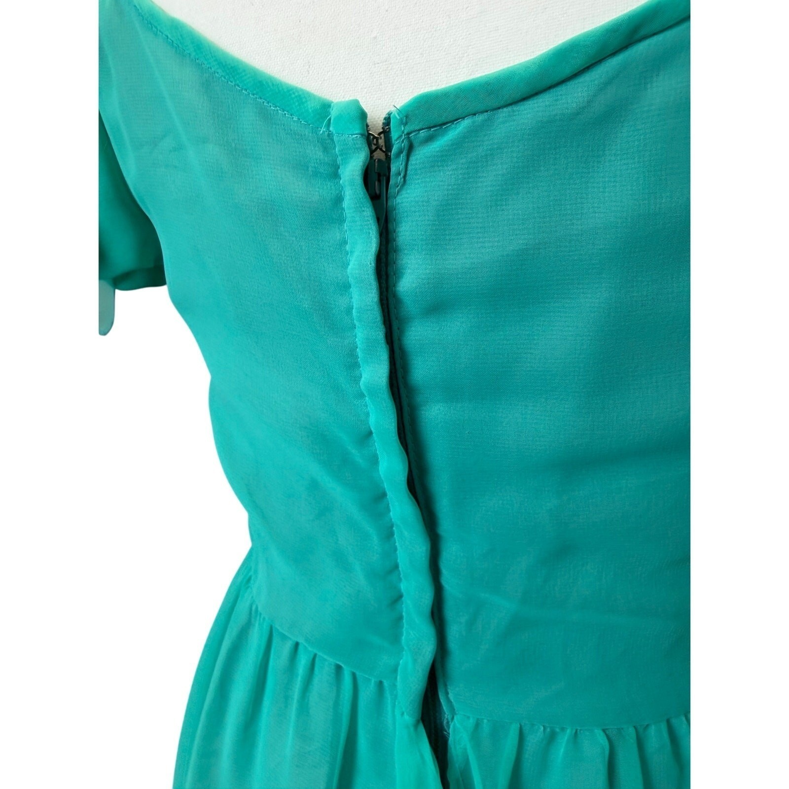 VTG House of Bianchi Gown Sz XS 0-2 Maxi Dress Empire Aqua Cottagecore Romantic
