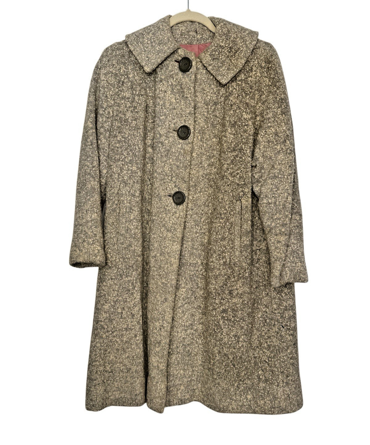 Vintage Women&rsquo;s Large beige Fleck Tweed Wool Blend Car Coat Swing Pockets USA