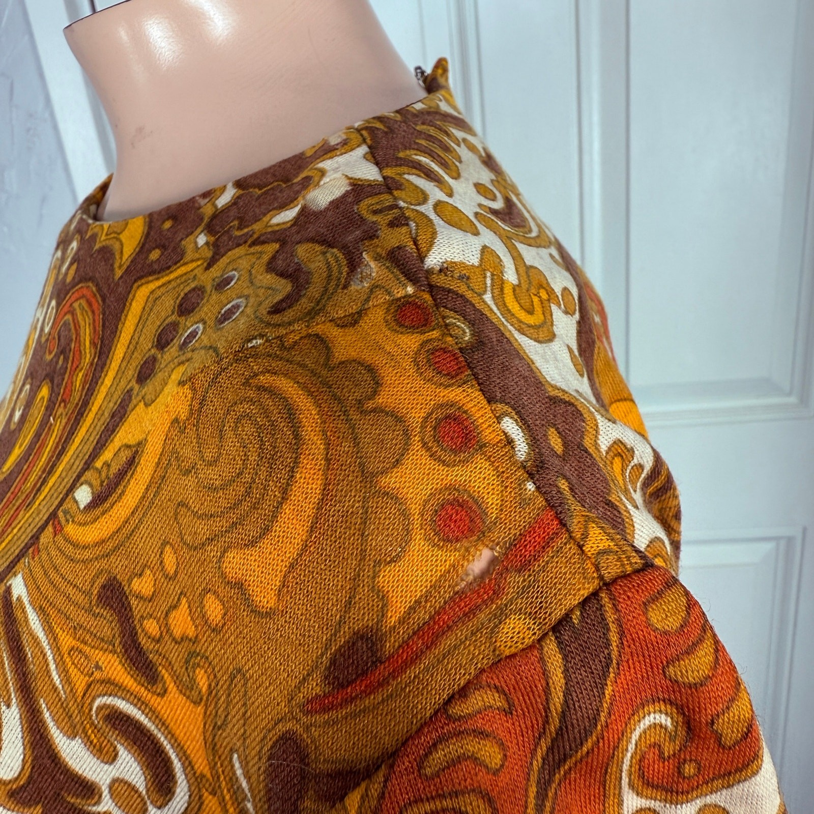 Vintage 70s Unbranded Women&rsquo;s Dress Wool Paisley Mod Retro Long sleeve L3-20