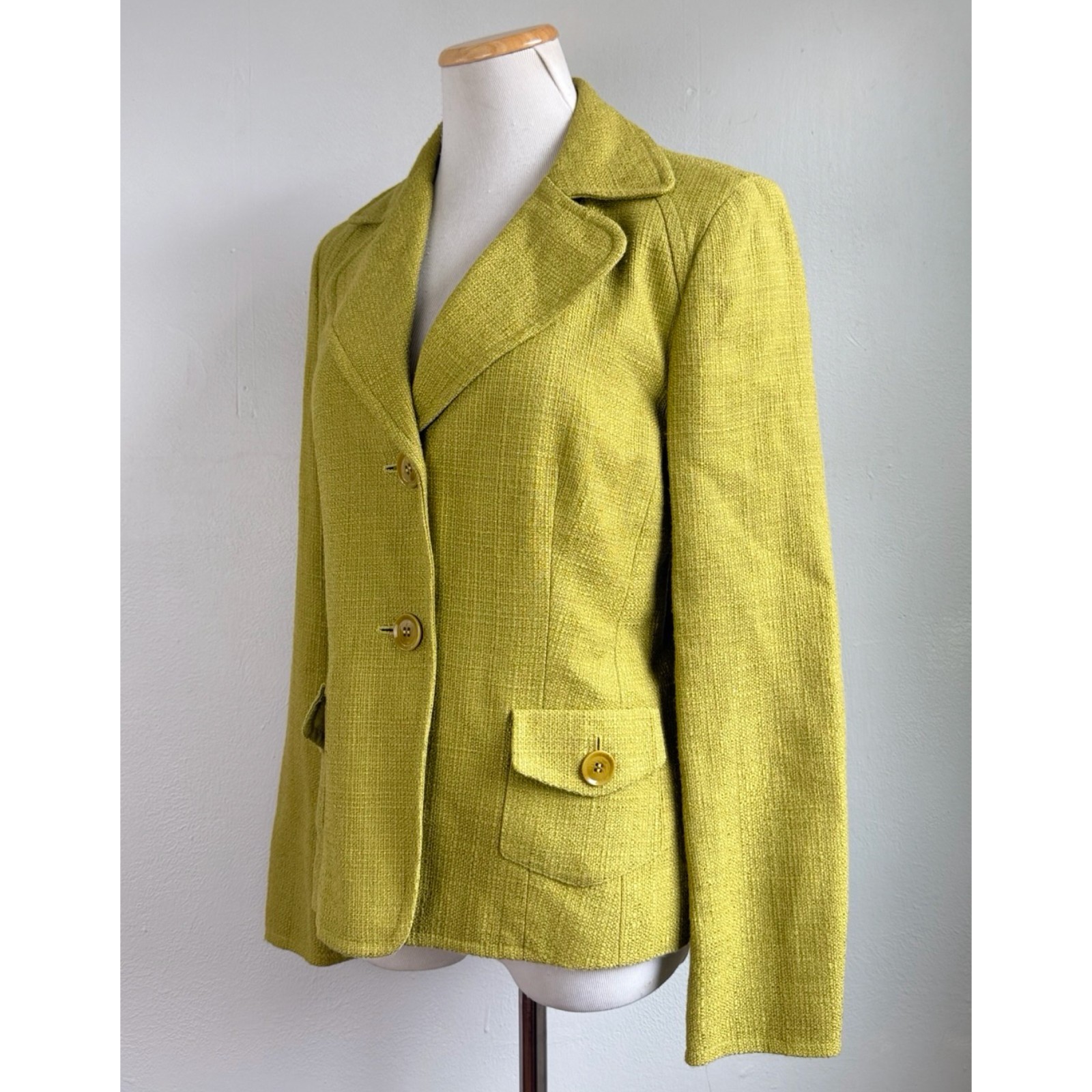 Vintage Avocado Green Blazer Jacket Size Small 6 Woven Textured Tweed Suit Coat