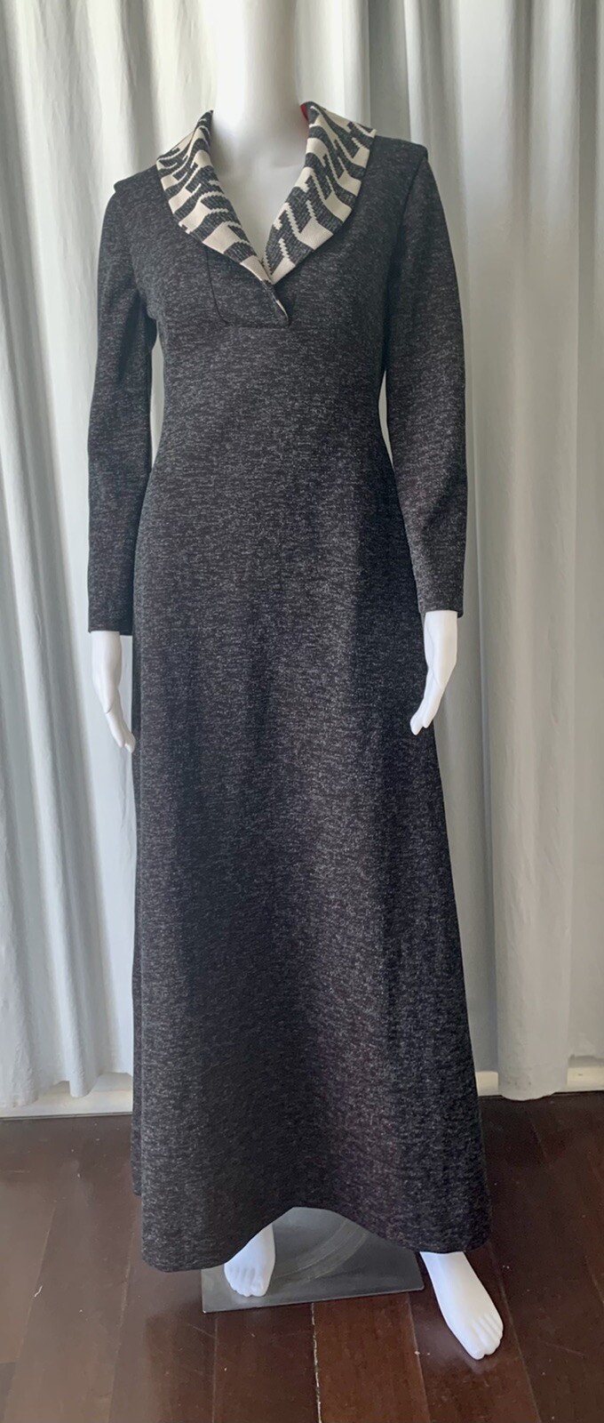 Vintage 60s Alfred Werber polyester Double knit maxi dress with Shawl Collar S/M
