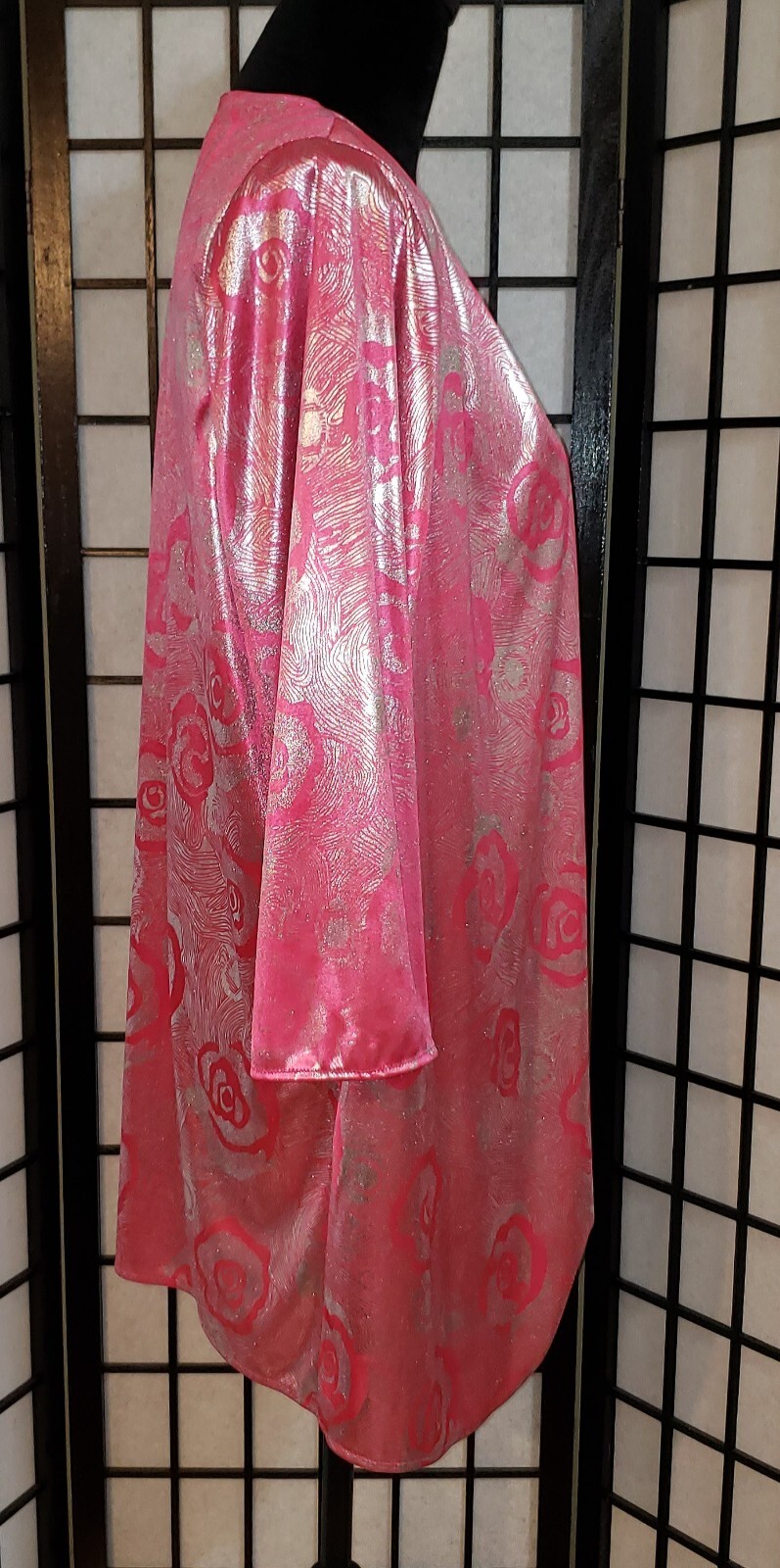 ​VTG Risa Ann New York Duster Jacket 16.5 Pink Metallic Floral Evening 90s