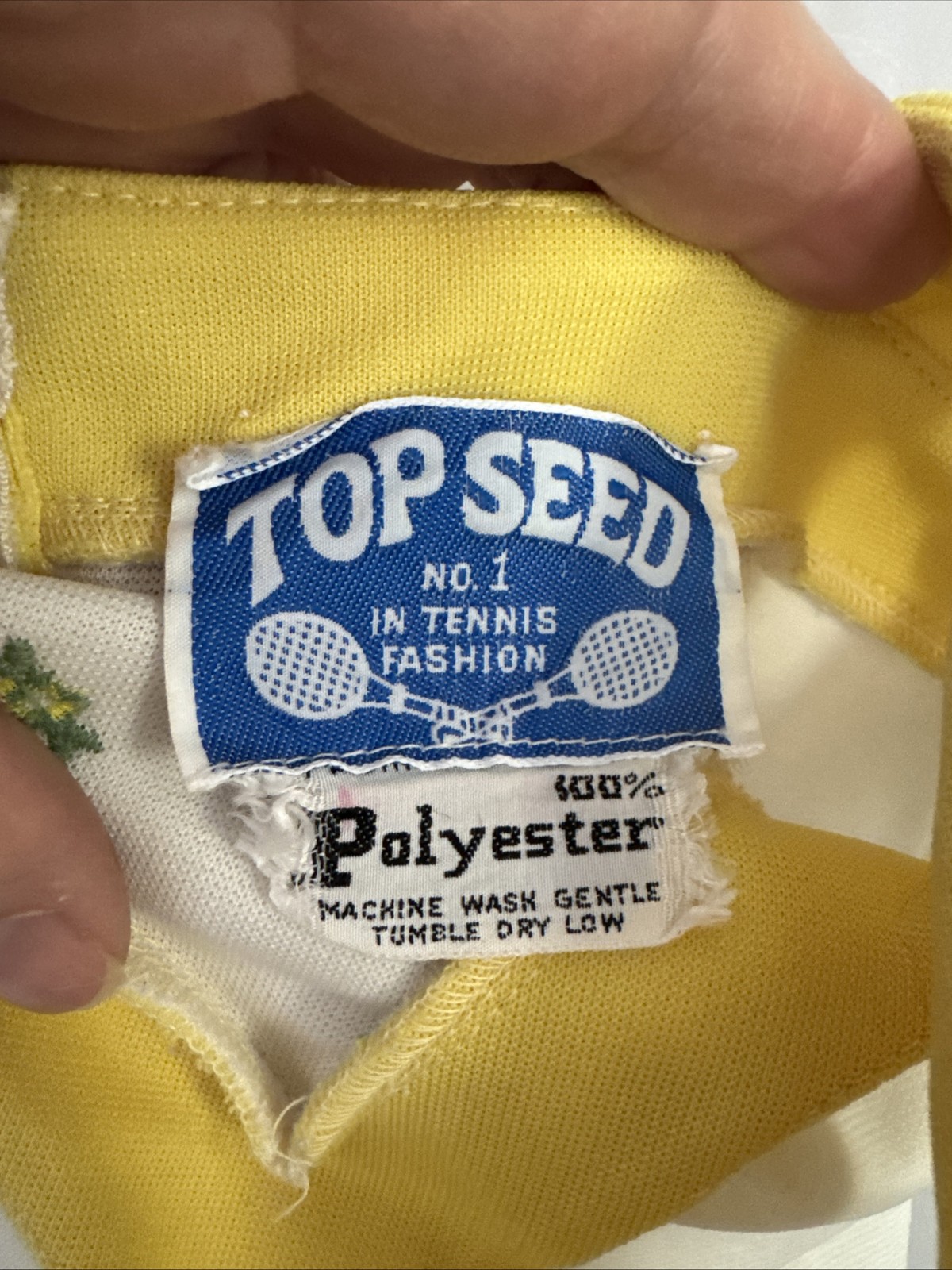 Vintage 1970s Top Seed Tennis Dress Yellow Floral Mini Mod Polyester XS 28&Prime; Bust