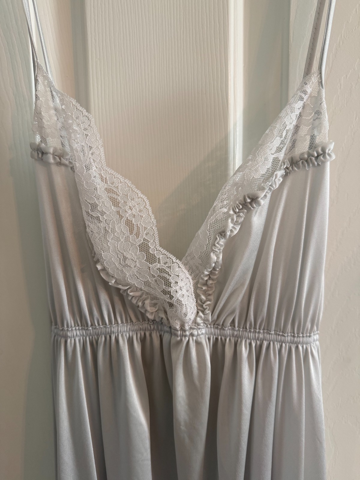 Miss Elaine PEIGNOIR Set Large Nightgown & Robe Negligee Silver Union Made USA