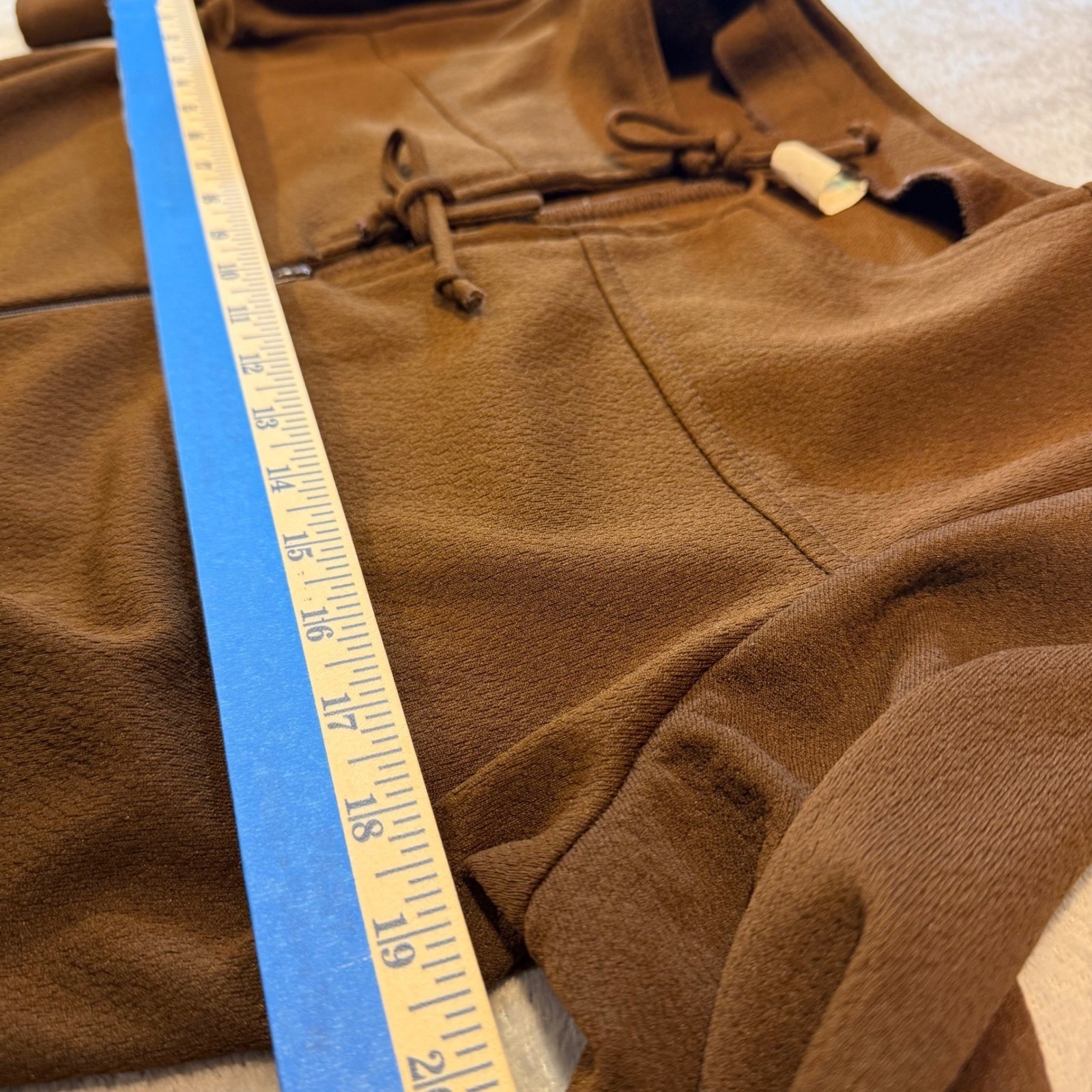 Vintage 70s Brown Polyester Zip Front Wide Leg Jumpsuit Tie Neck kitschy Size 10