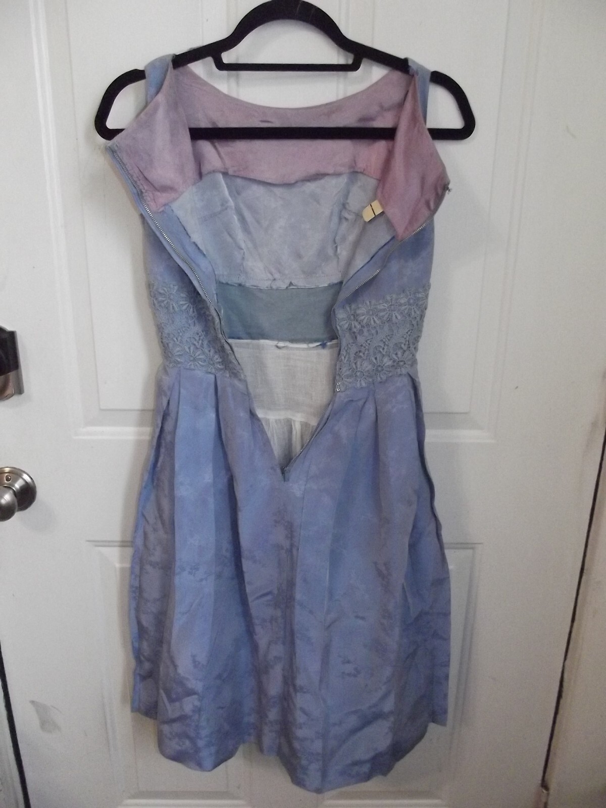 Women 50s vintage Shimmer Blue Taffeta Cocktail Party dress Small TLC repair B85
