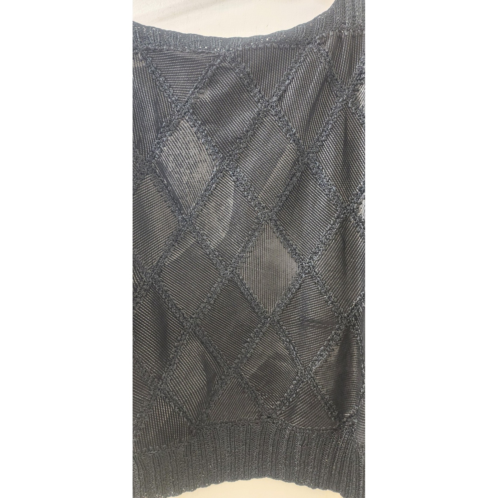Vintage Black Diamond Knit 2 Piece Set Batwing Top Scalloped Midi Skirt L XL