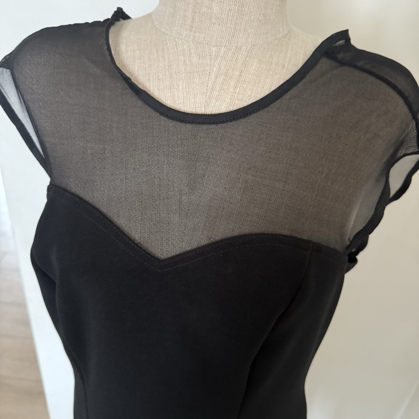 Vintage Boulevard De Paris Fitted Black Dress Size 12 Stretch Knit Sheer