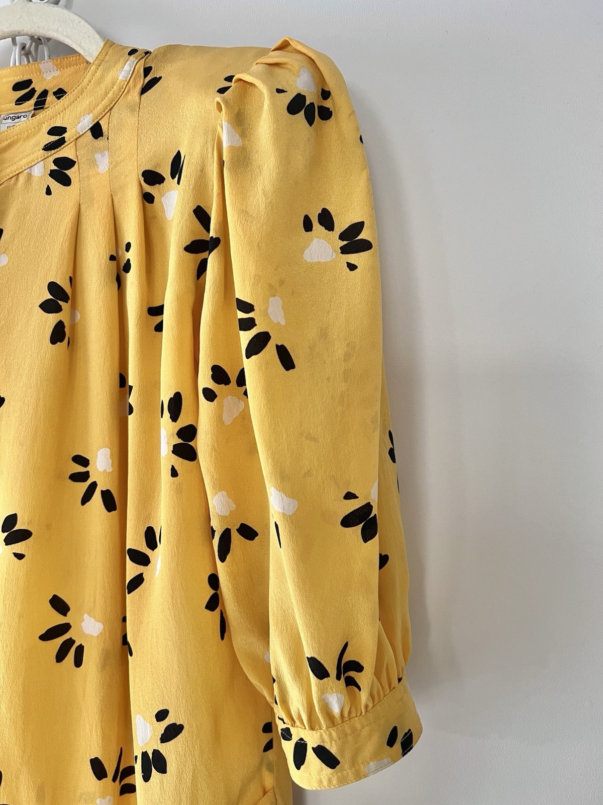 Vintage 80s Ungaro Solo Donna Italy Silk Puff Sleeve Mini Dress Yellow XS-M