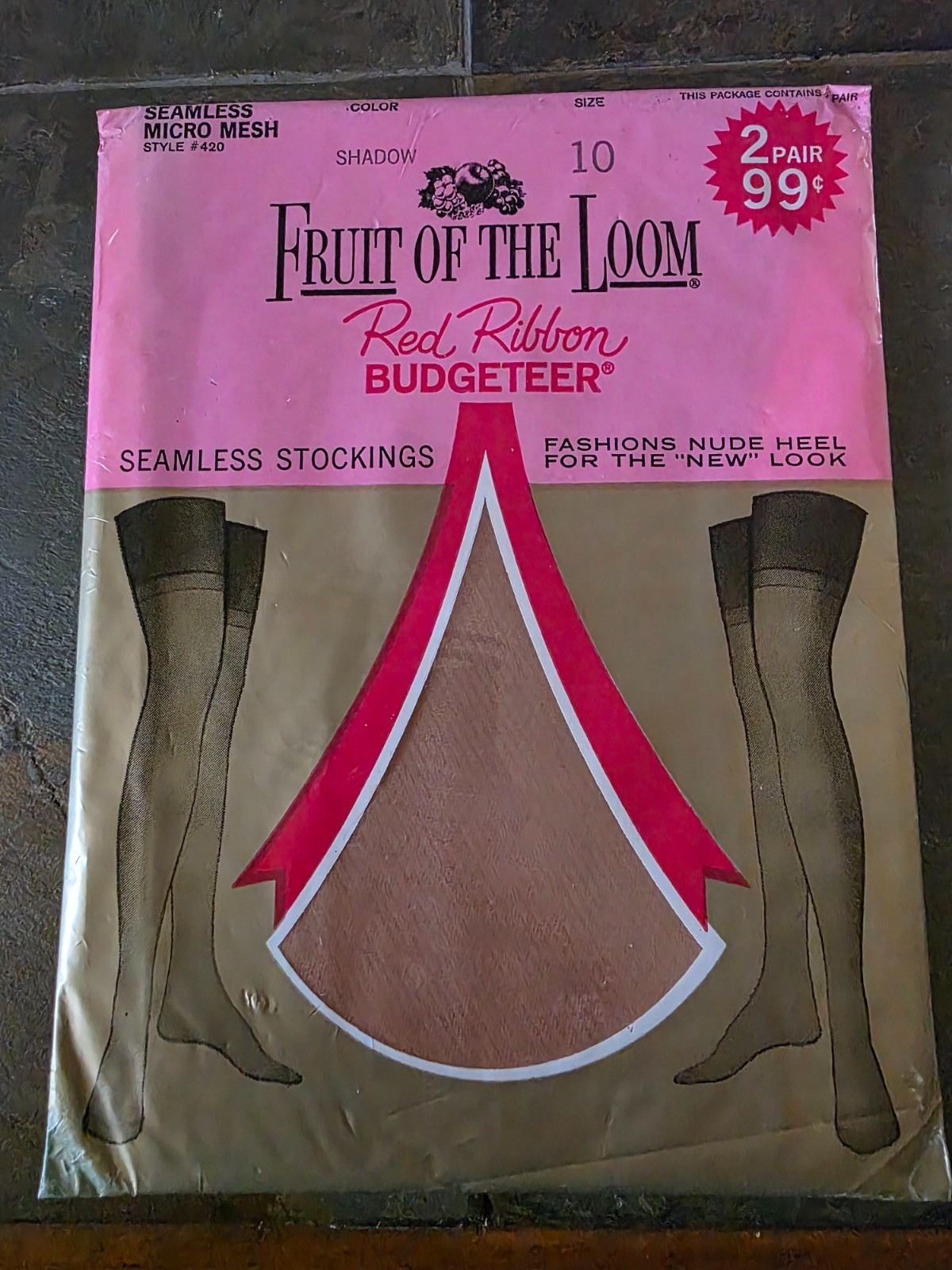 NIP Vtg Fruit of the Loom Seamless Micro Mesh Nylon Stockings Size 10 Shadow 2Pr
