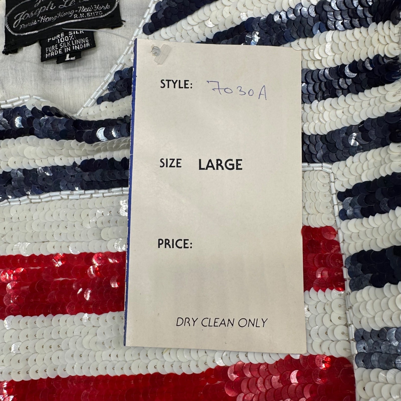 Vintage Sequin American Flag Shirt Blouse Size L Silk 1980s Patriotic July 4th