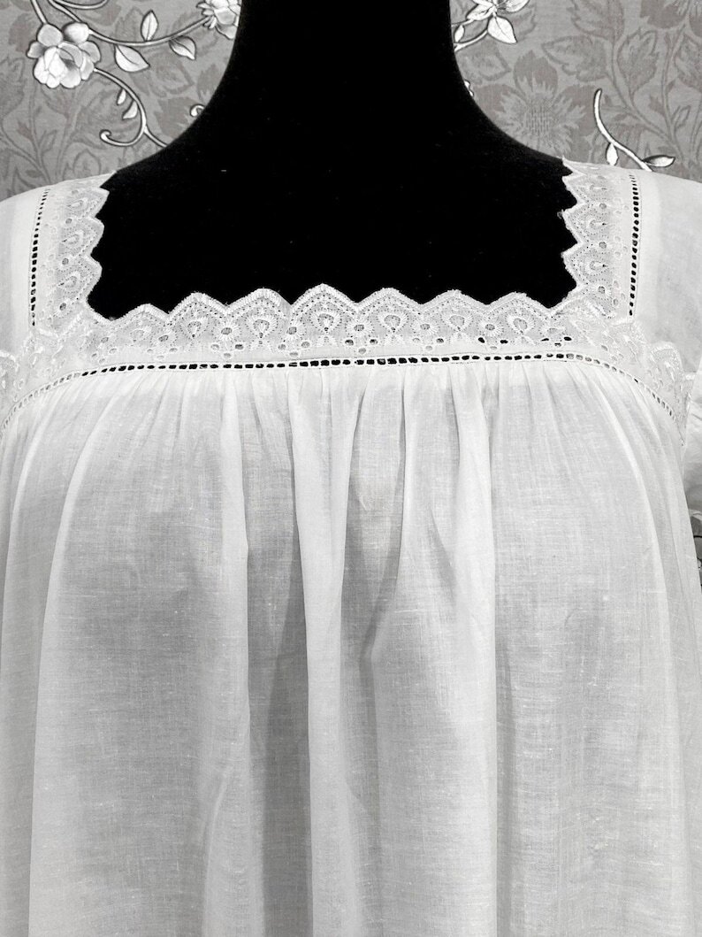 SoieRose Two-Tone 100% Cotton Victorian Nightgown with Intricate Lace – SR-1038