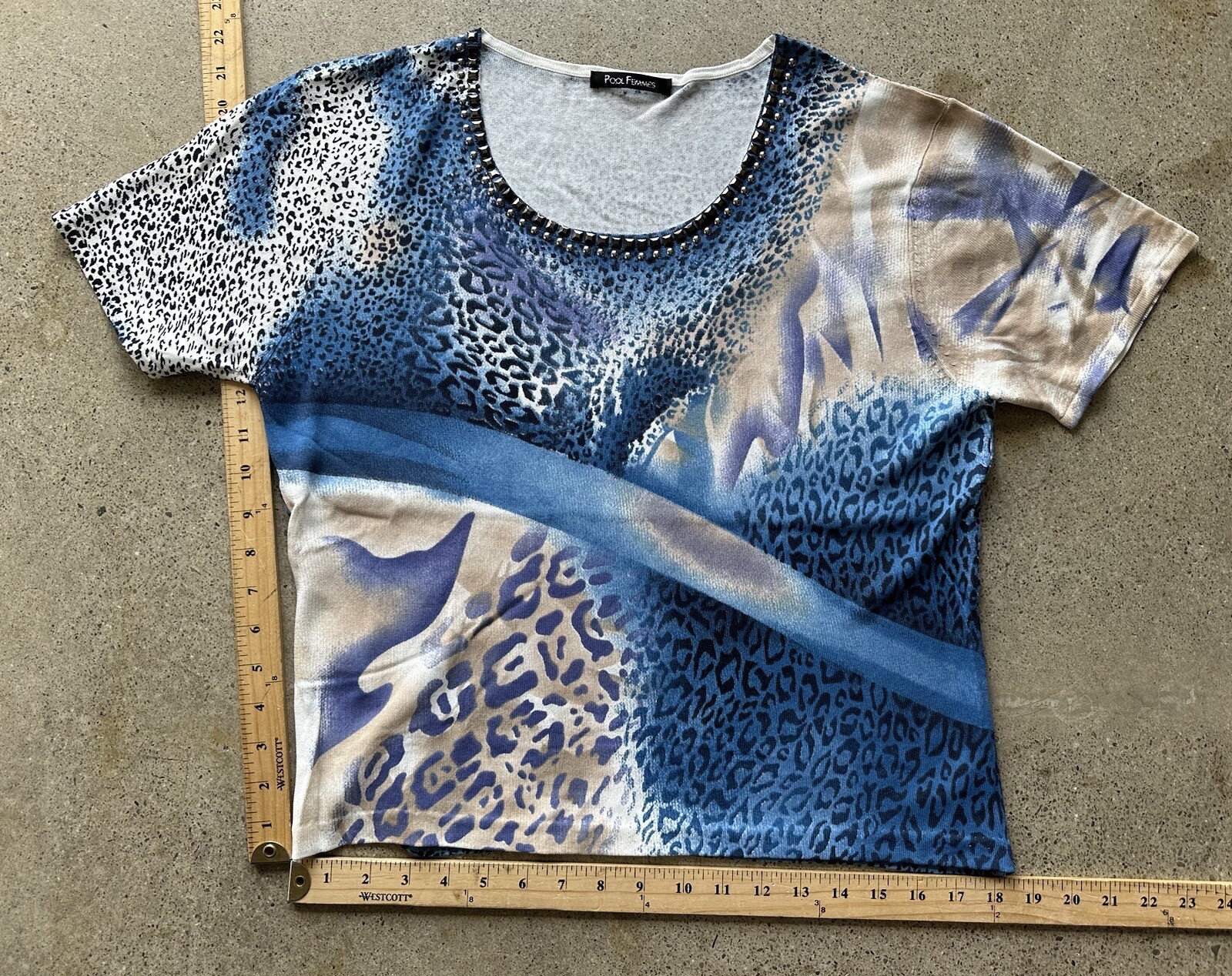 Vintage Pool Femmes Rayon & Nylon Blend Abstract Animal Print Top Size M