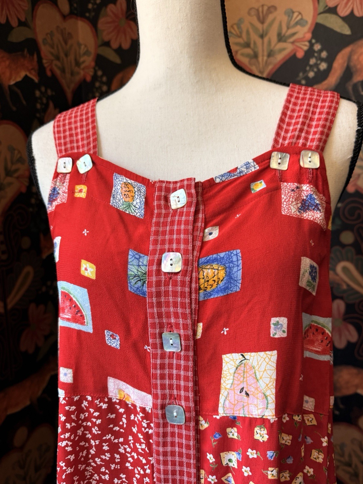 Classics By Carol Anderson Vintage Cottagecore Dress Size S Ted Print Fruit Cabi