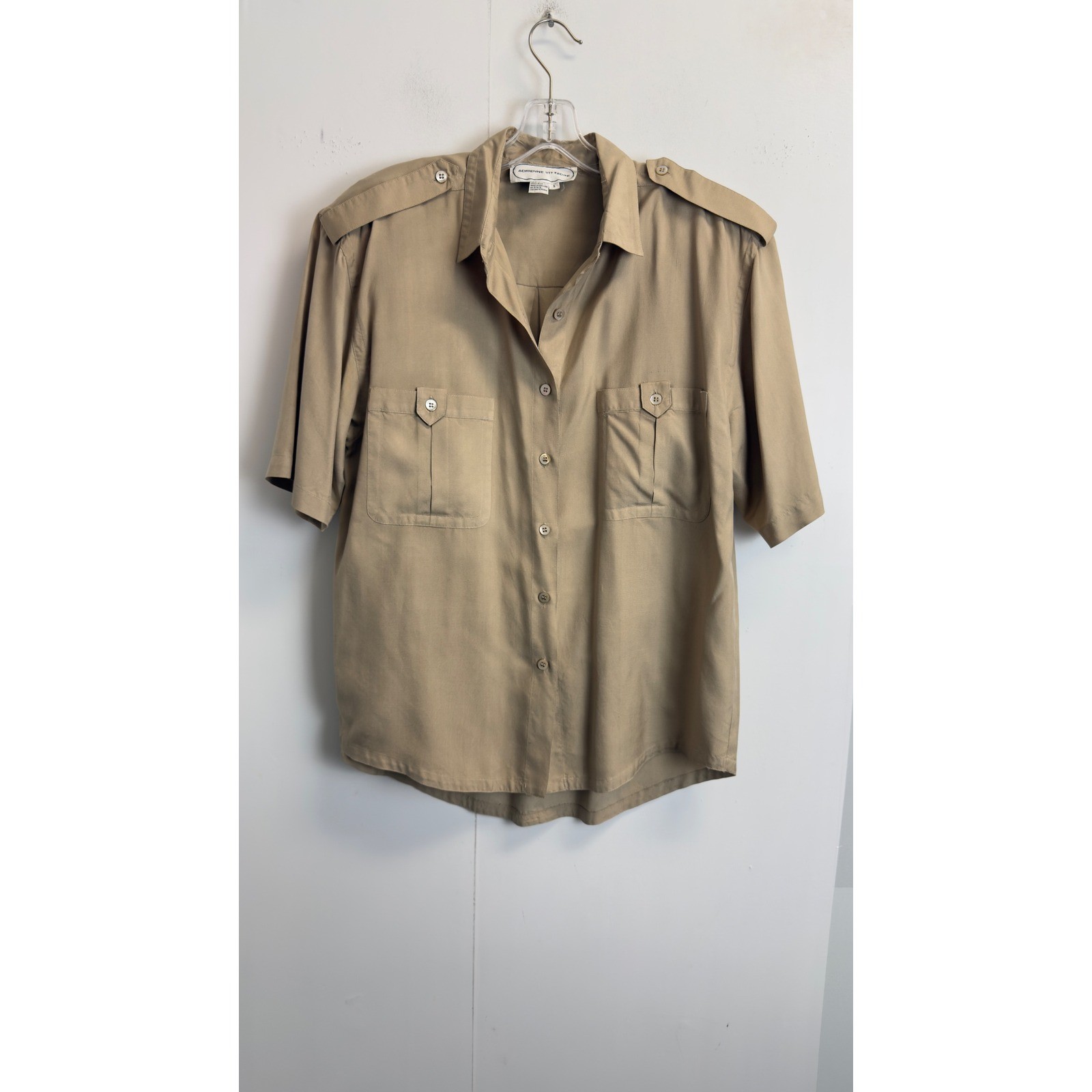 Adrienne Vittadini Vintage 100% Silk 2 Piece Safari Skirt Set Khaki Tan S/6