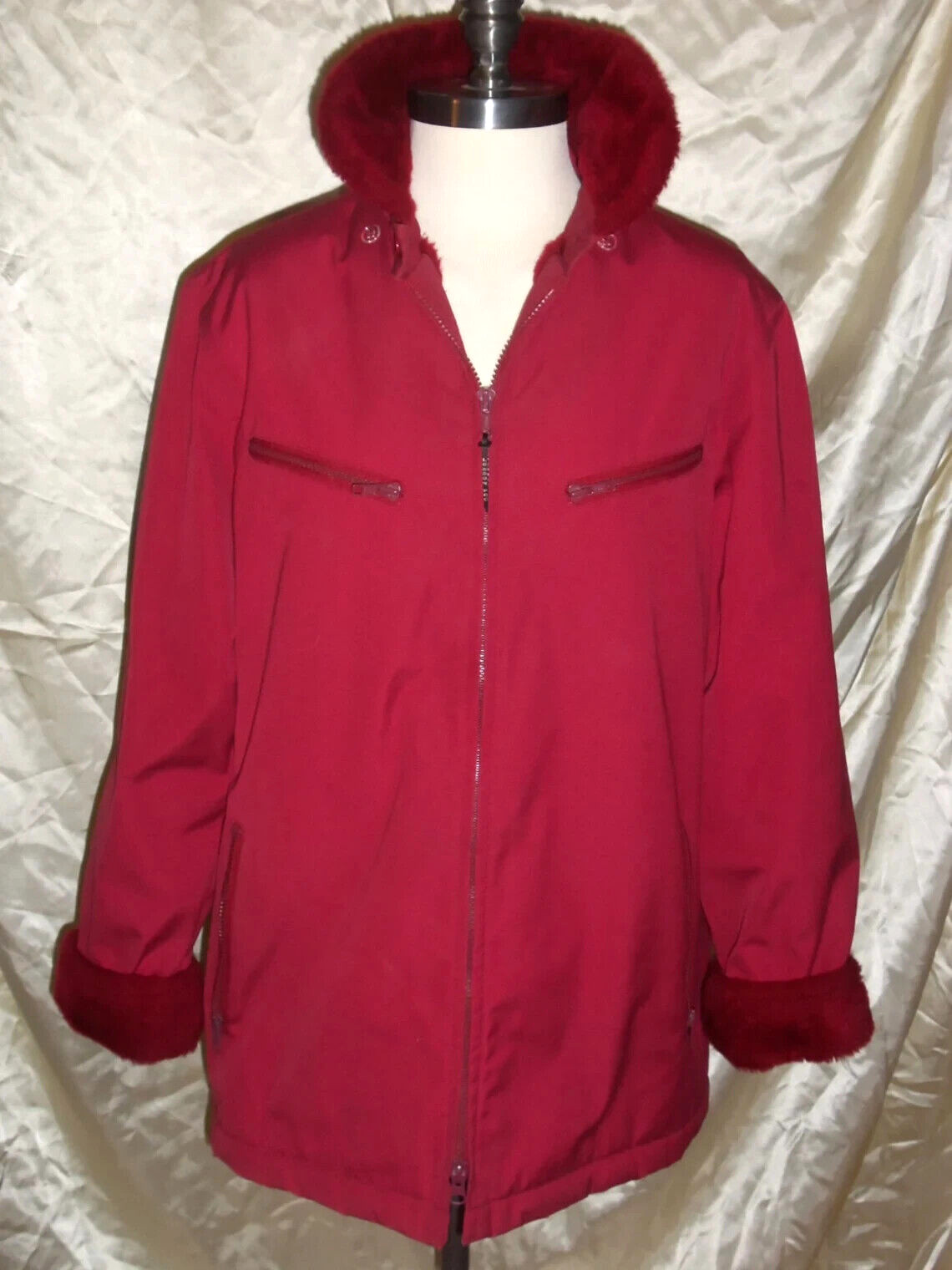 London Fog Coat in Red – Faux Fur Pile Red Lining Womens Sz 13/14