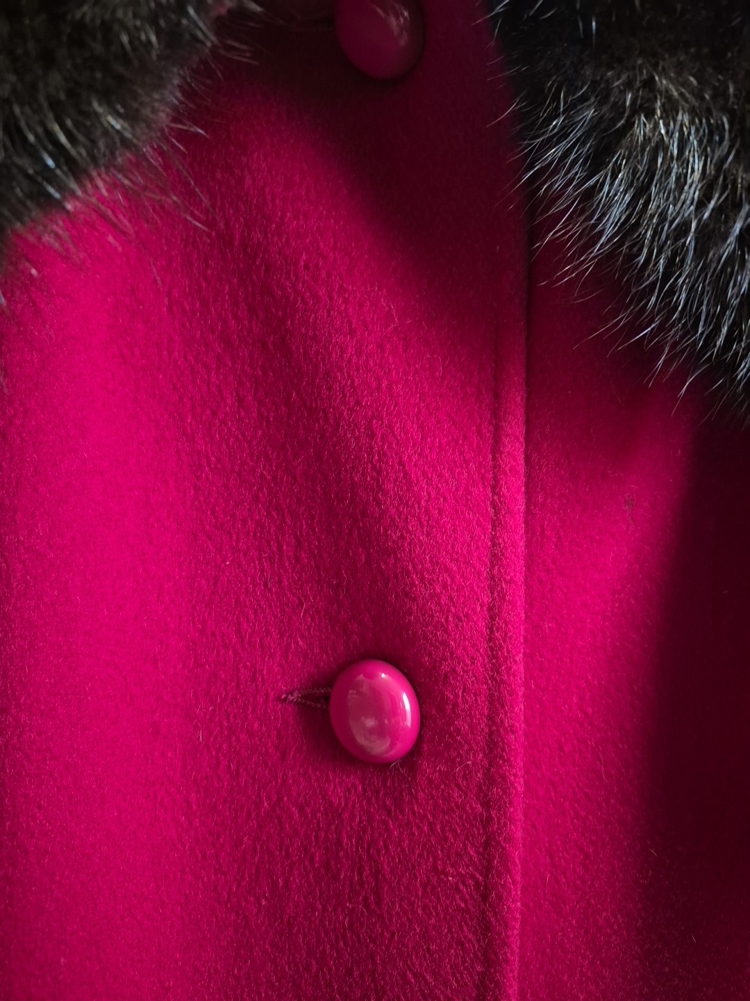 Vtg Forstmann 100% Wool Fur Collar Red Coat Womens No Size Tag Measure READ