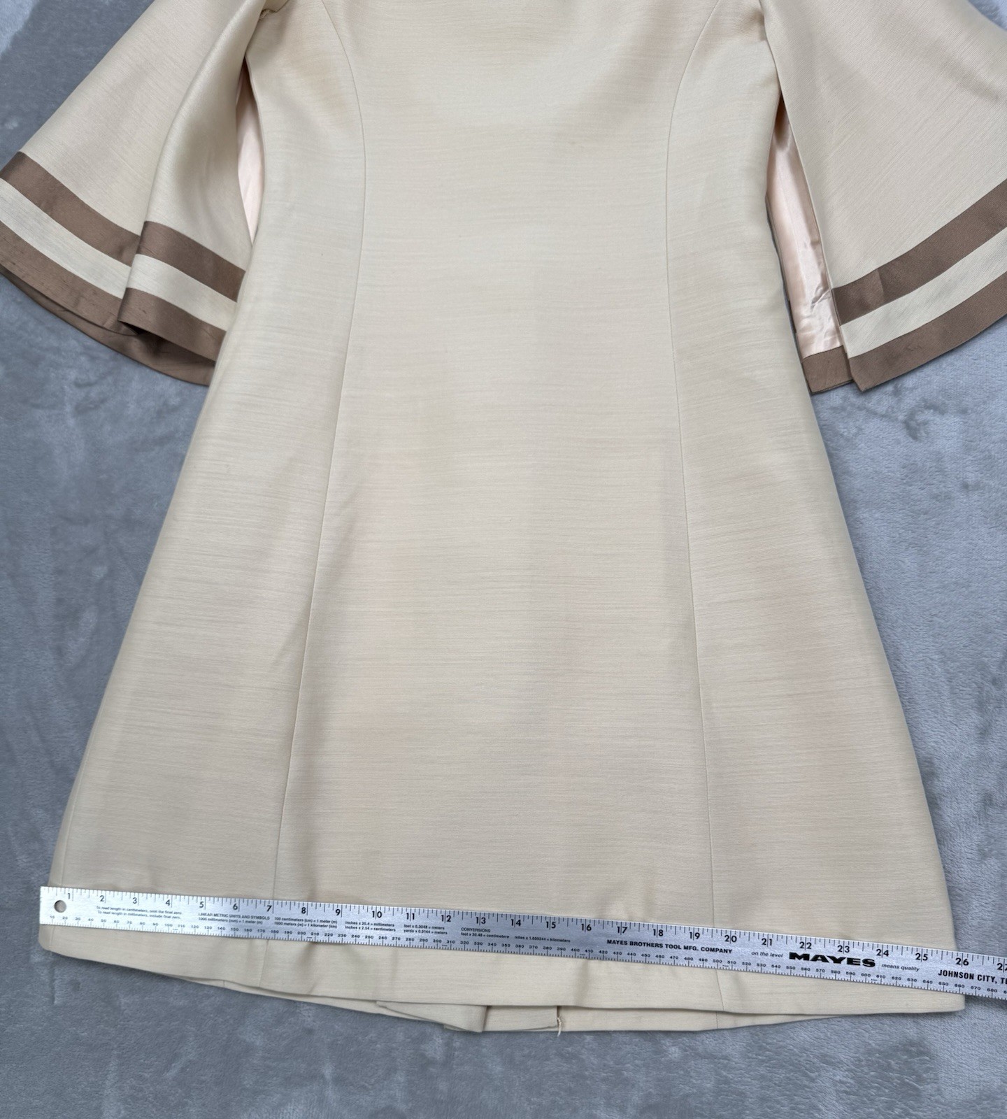 Vintage 50s Lilli Ann Dress Coat Womens Medium Princess Bell Sleeves Linen Pearl