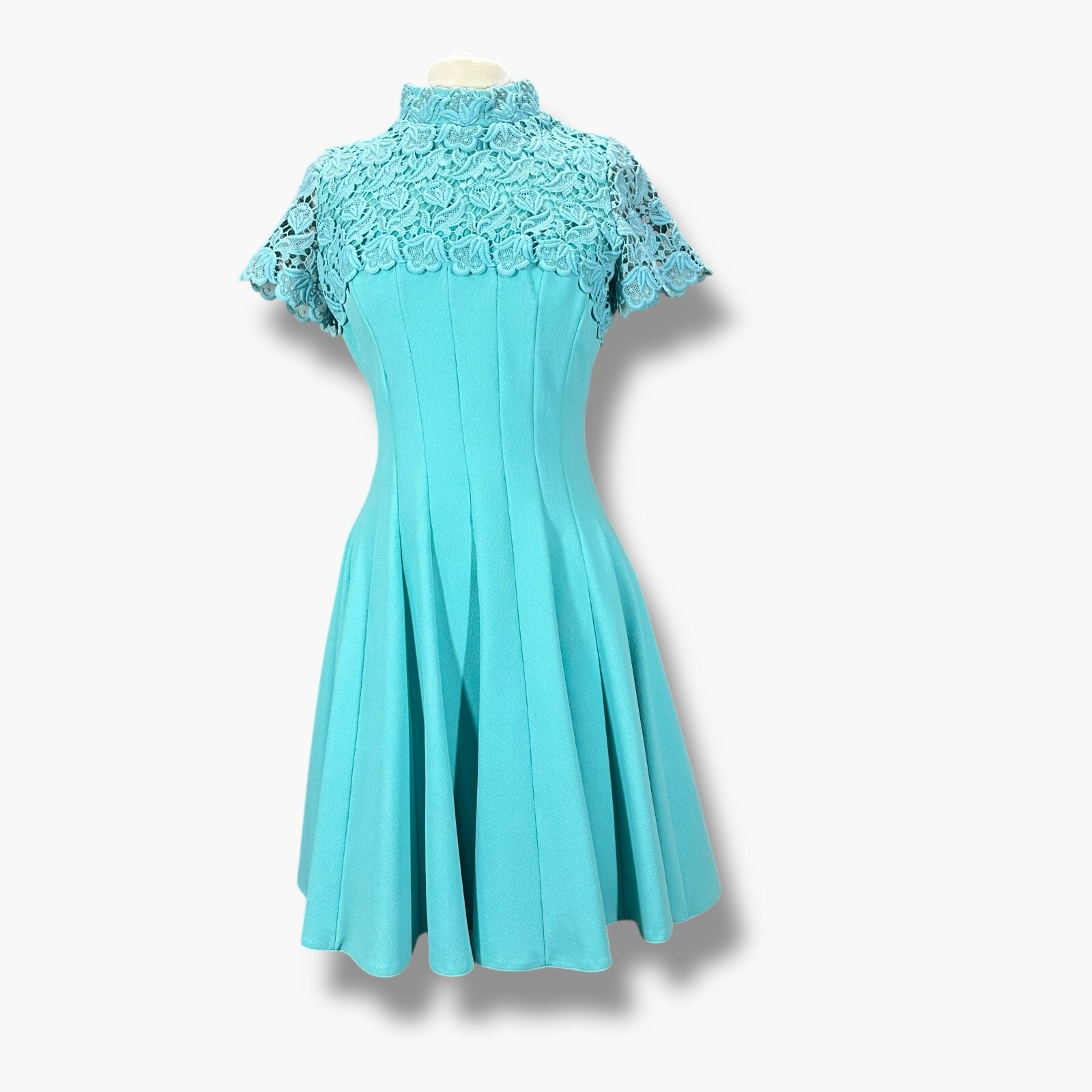 VTG Womens 60s A-Line Dress Robins Egg Blue Lace Floral Pleated Alfred Werber