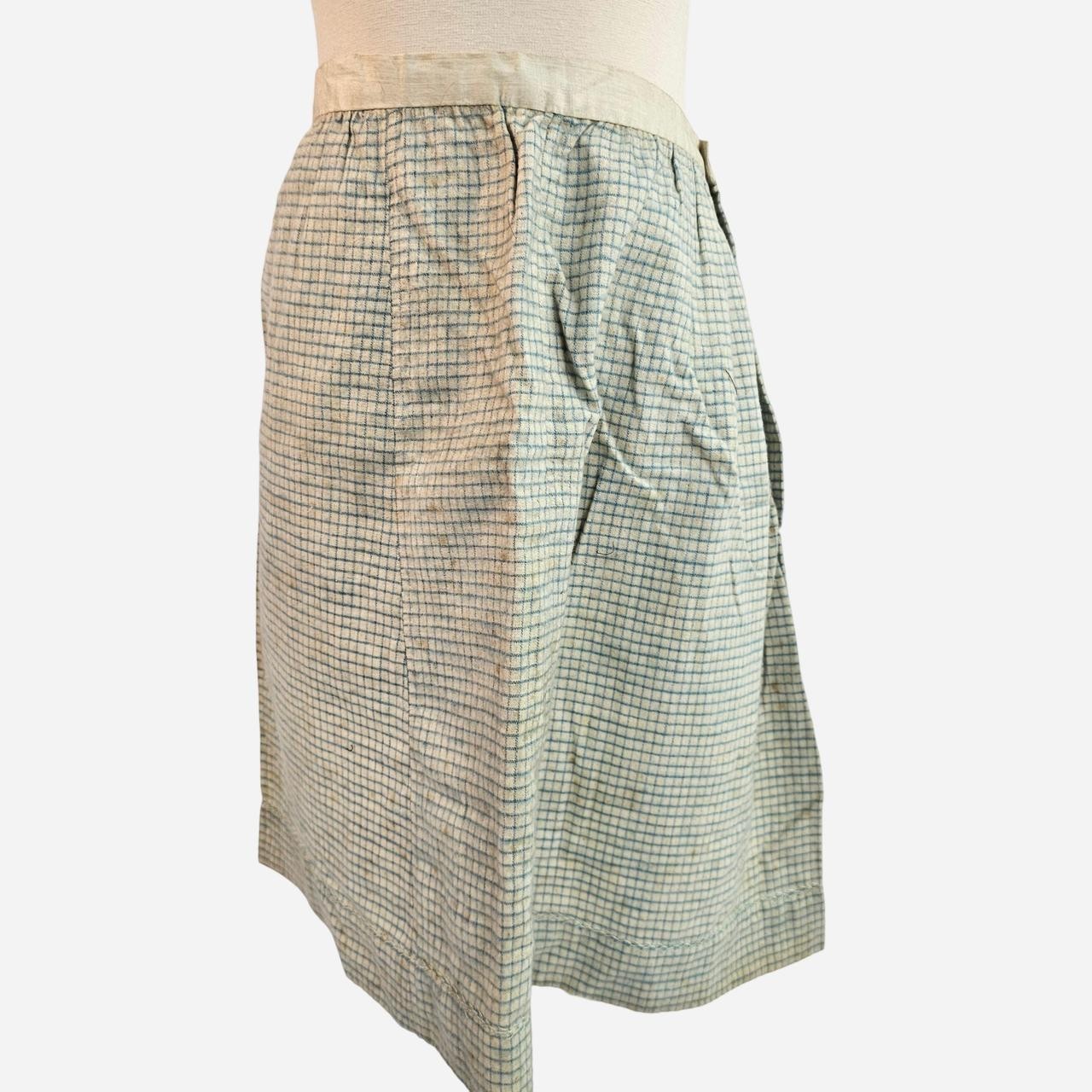 Homespun Wool Creme & Blue Grid Pattern Antique Edwardian 1910s 1920s Skirt