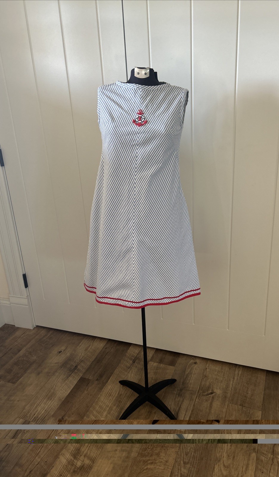 Vintage 1960’s Lightweight Red White & Blue Seersucker Shift Dress Nautical XS/S