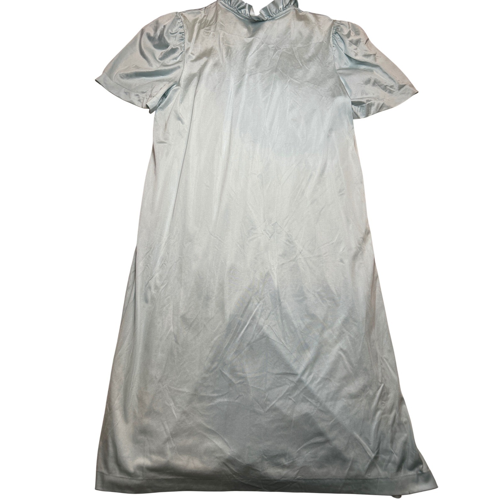 Lorraine Vintage Light Blue Lace Button Front Nightgown Housecoat Short Sleeve