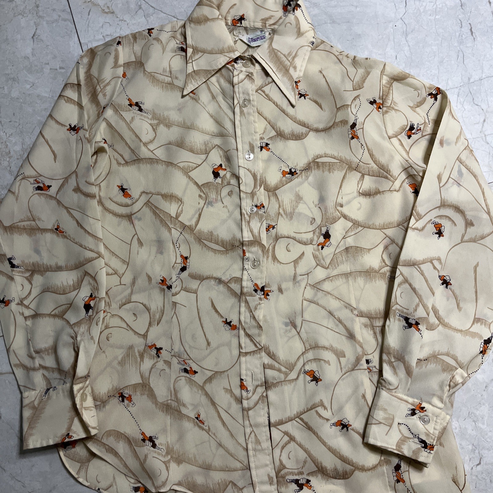 Vtg 70s Nude Body girl Abstract Button down fits small medium